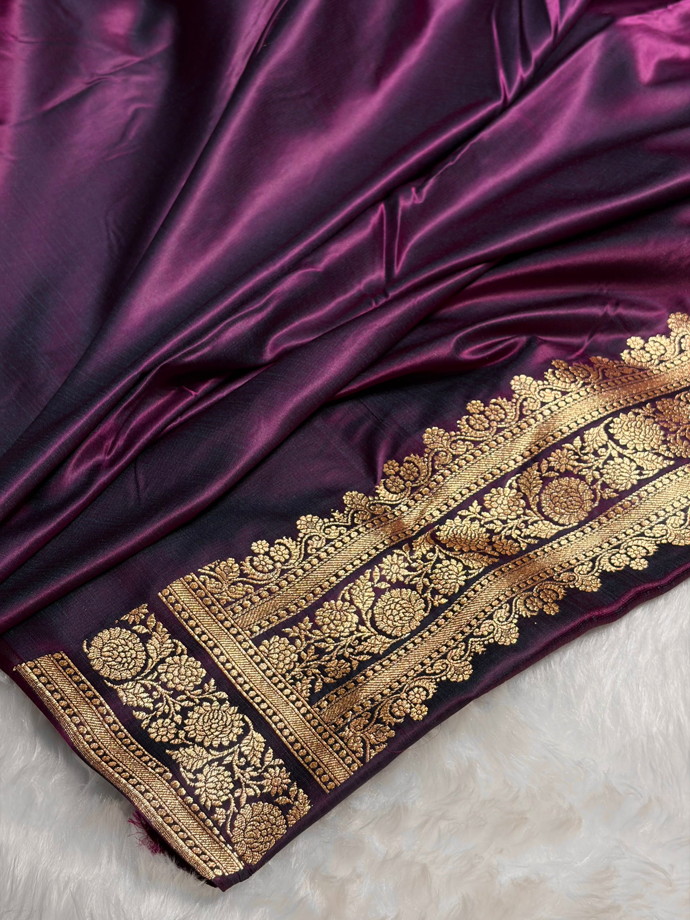 Wine Booti Pattern Satin Katan Silk Saree SK49