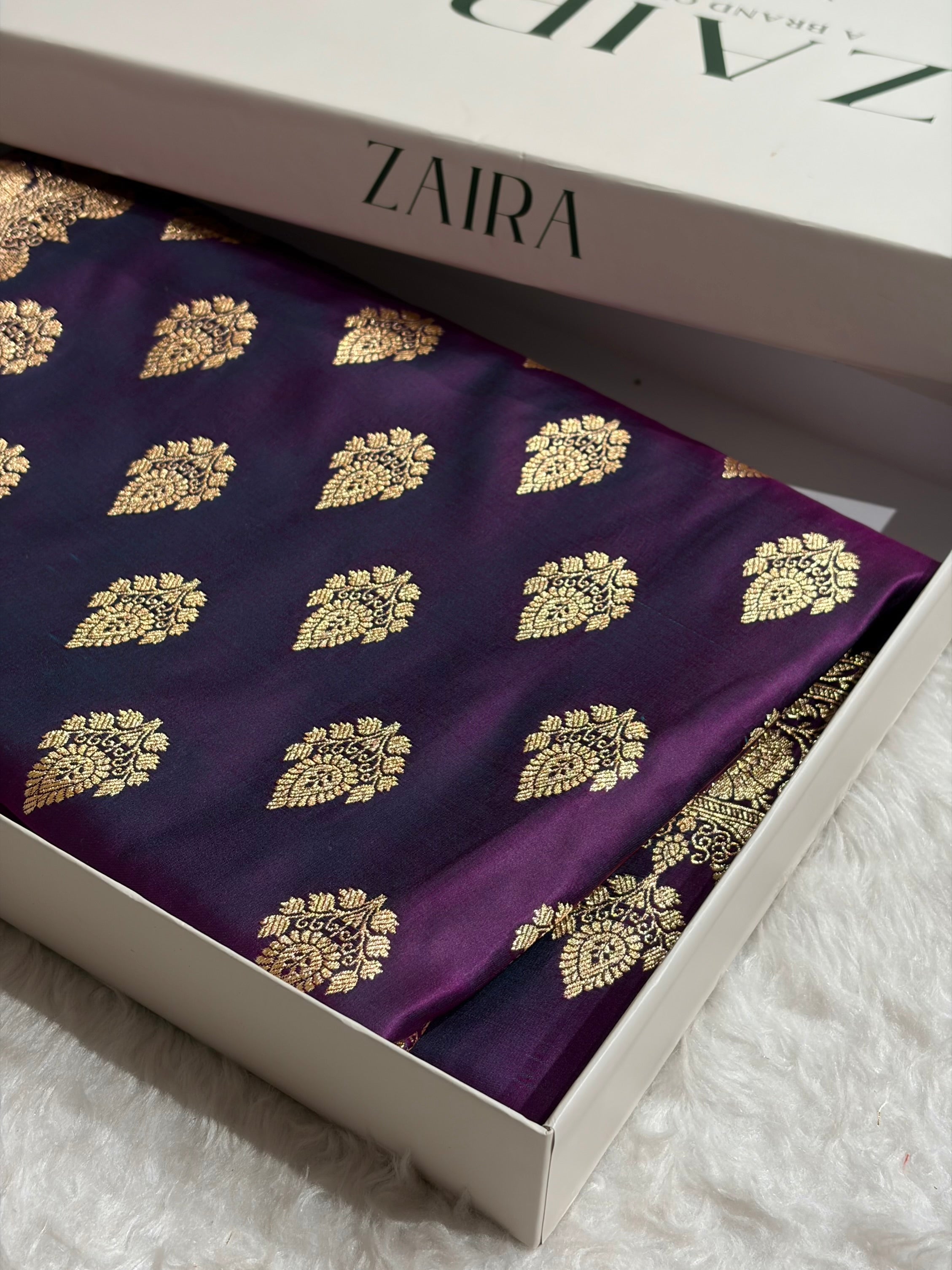 Cross Wine Floral Boota Pattern Satin Katan Silk saree SK45