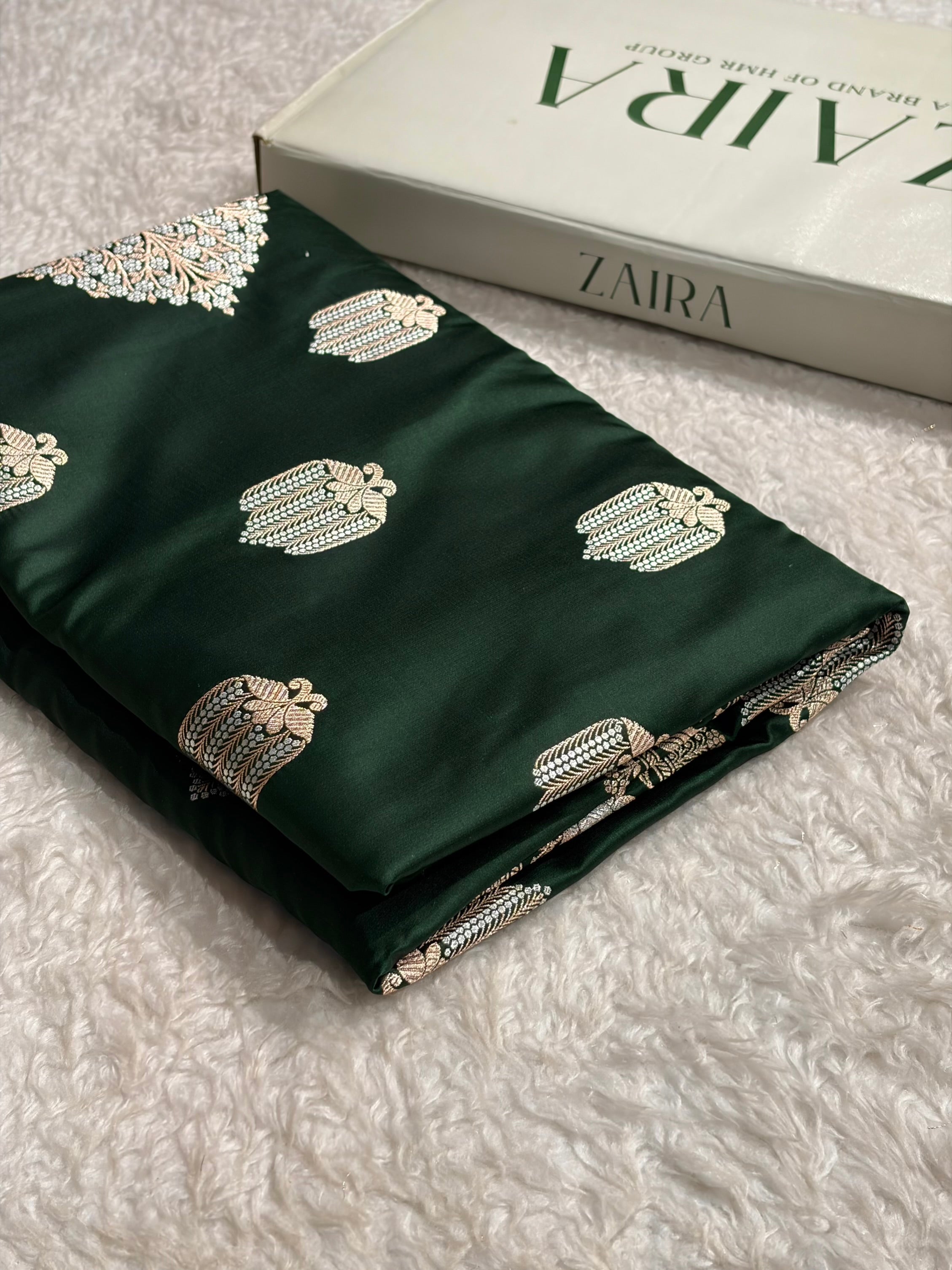 Bottle Green Shades Banarasi Boota Pattern Minakari Floral Mashru Silk Saree MSM-122