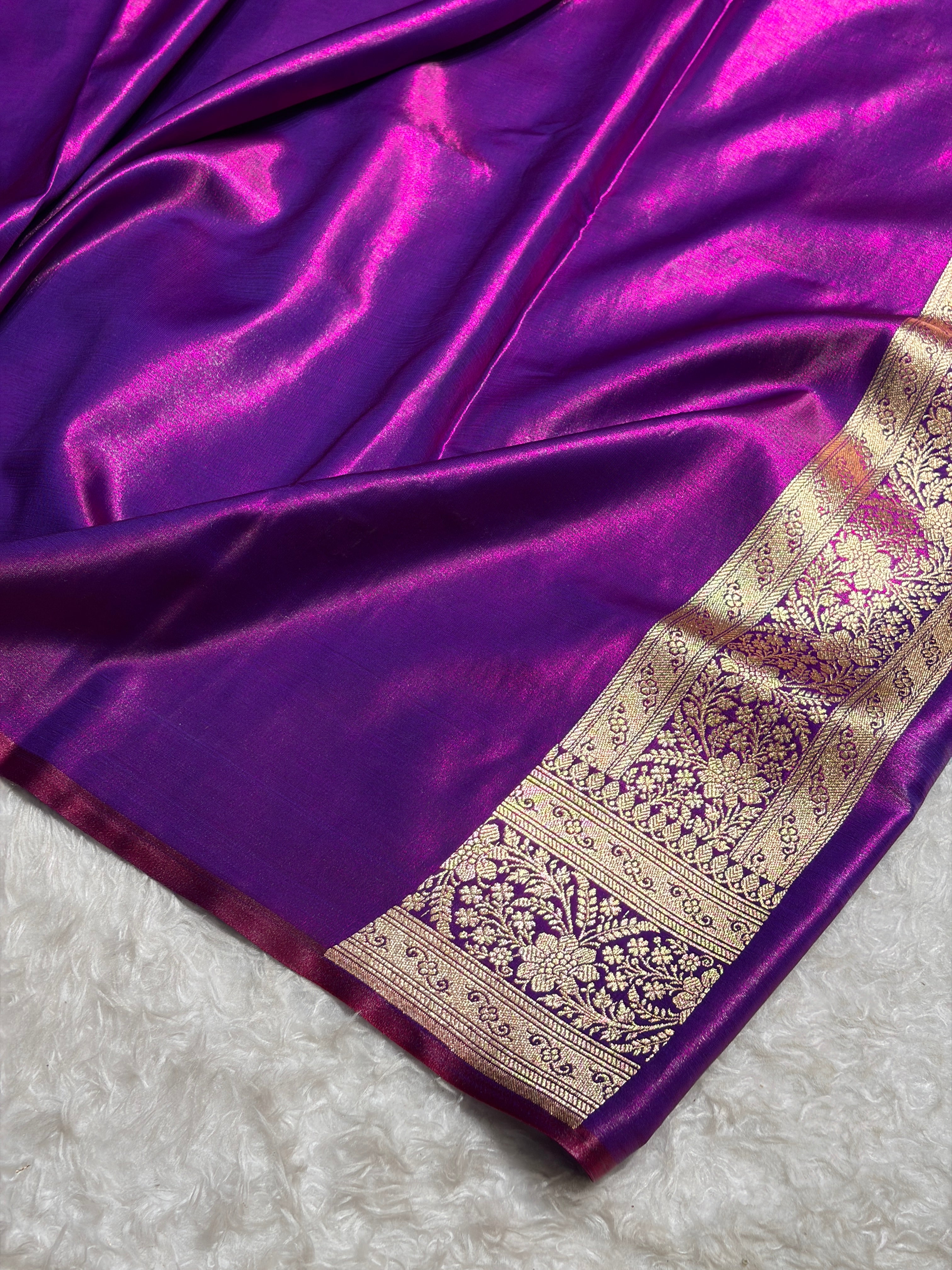 Cross Purple Shades Cross Pattern Banarasi Satin Silk Saree SS50