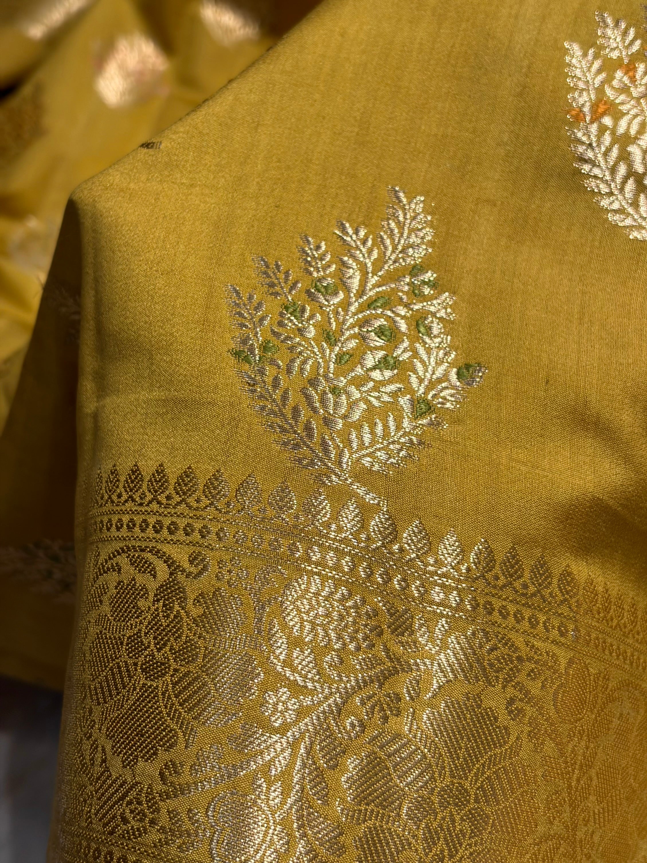 Minakari Dusty Mustard Shades Pure Chiniya Silk CH-02