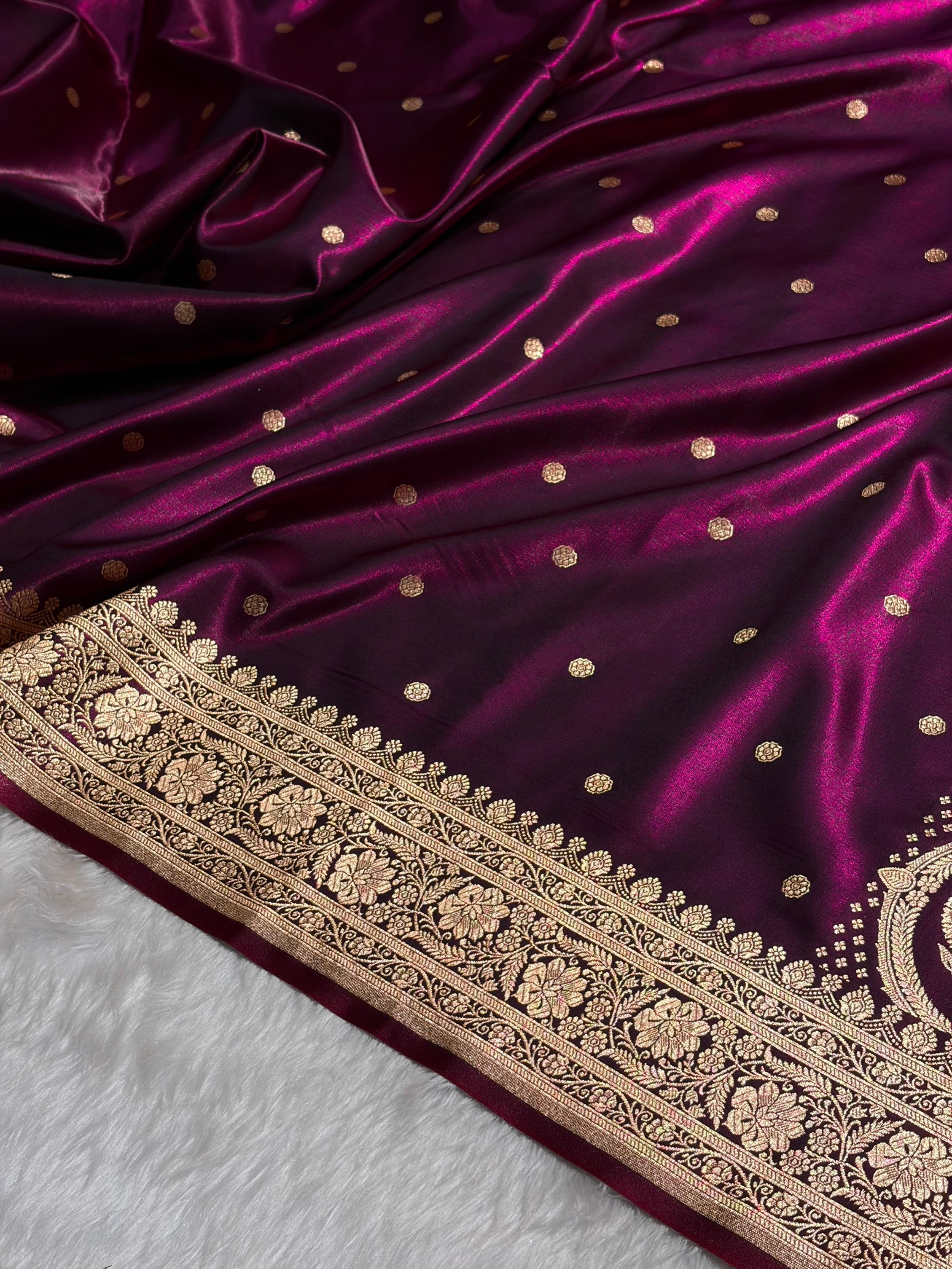 Satin Silk Saree Banarasi Booti in Wine Shades SS29