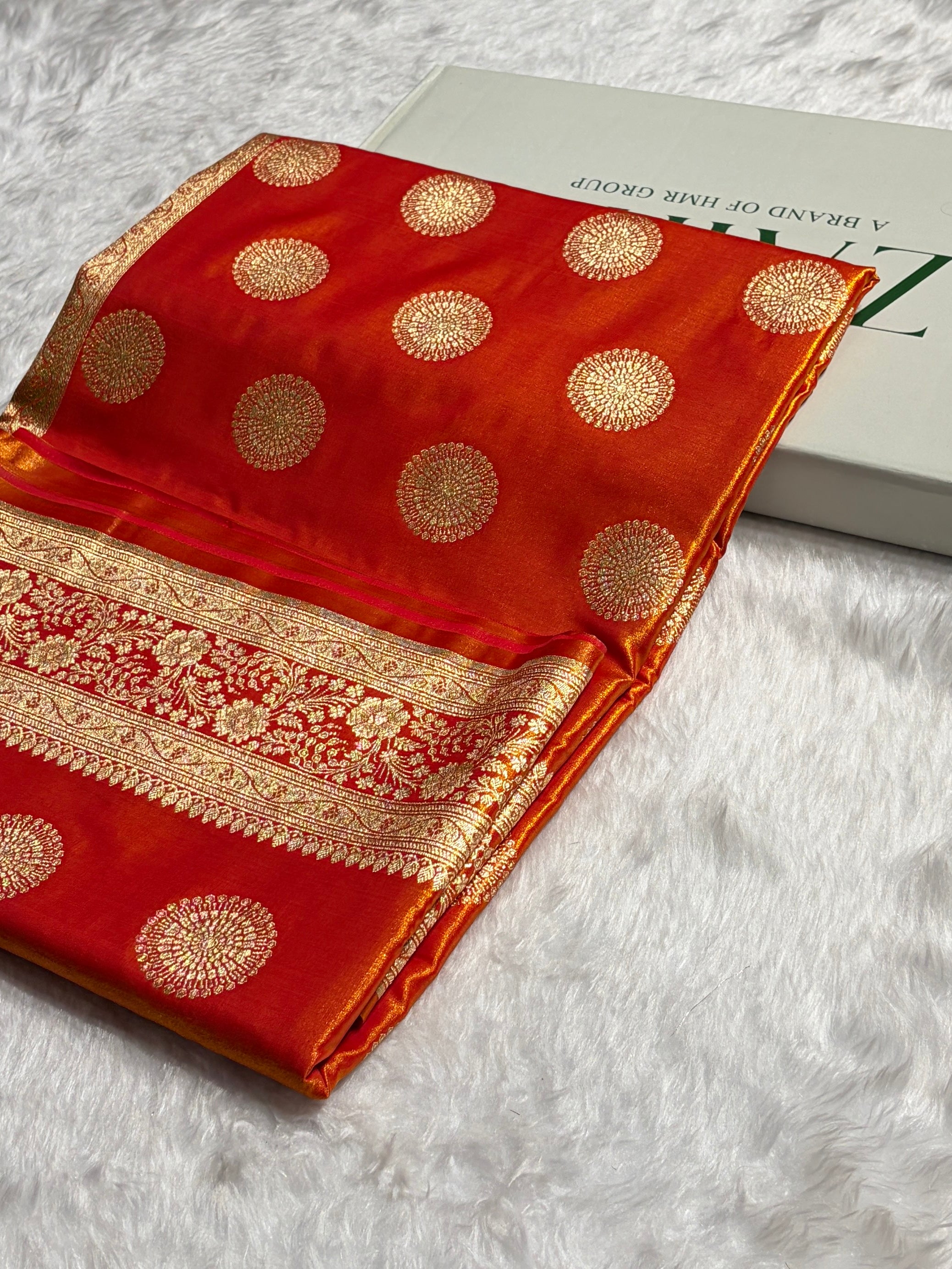 Fire Gold Shades Banarasi Satin Silk Saree SS33