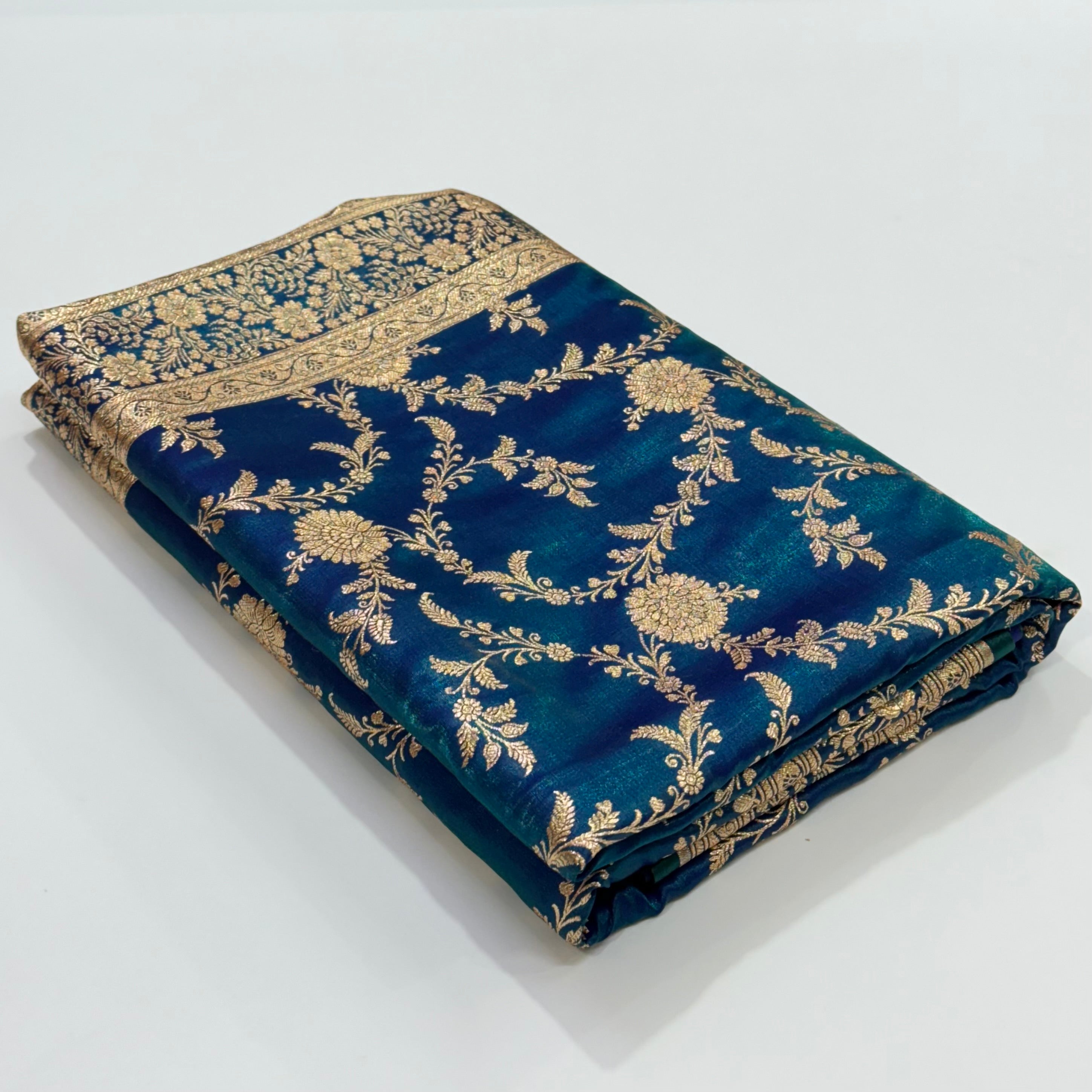 Light Weight PeacockGreen Satin Silk Saree SS14