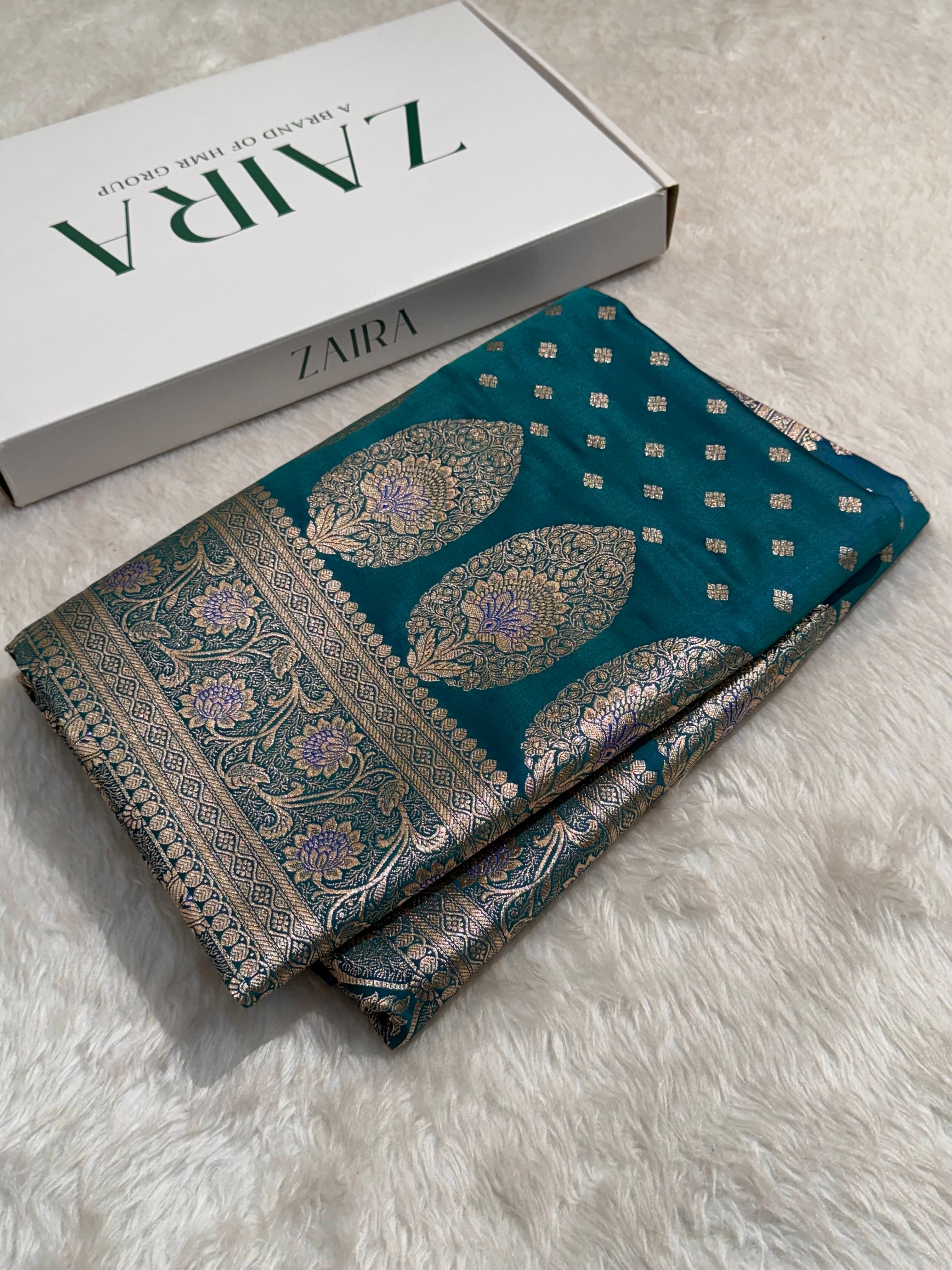 Blended Katan Silk Saree In Peacock Shades SK04