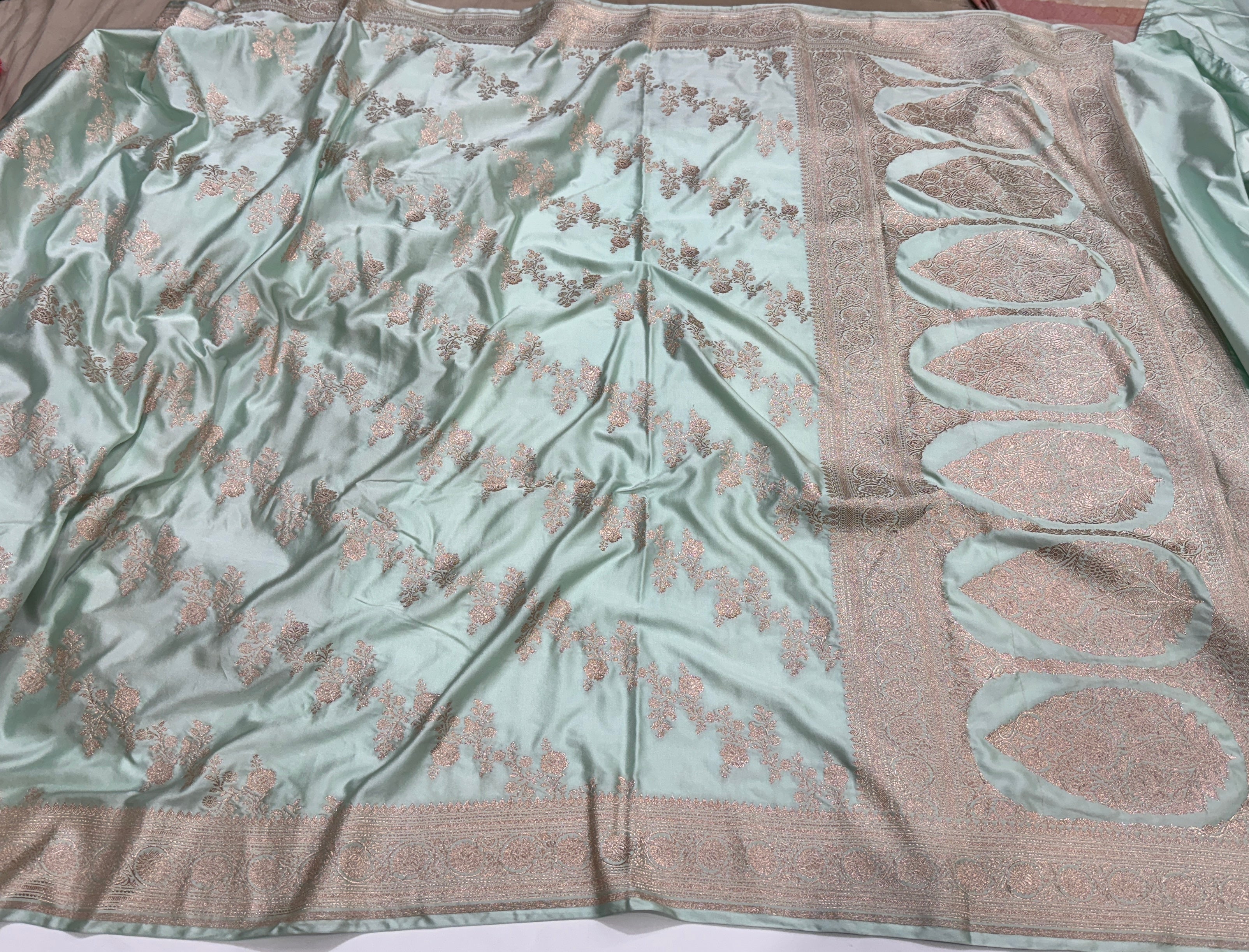 Powder Blue Cross Mashru Silk Saree