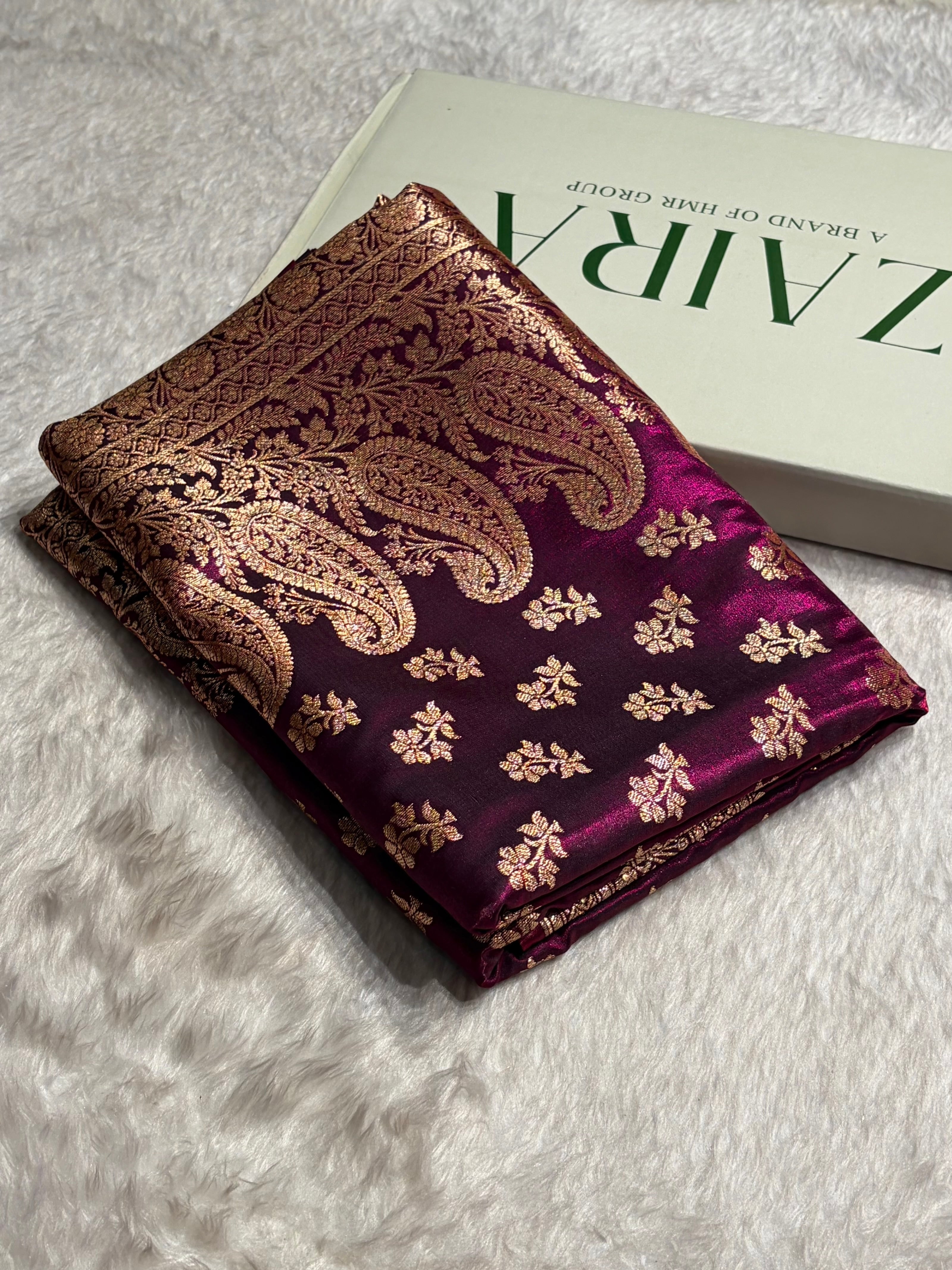 Wine Shades Banarasi Satin Silk Saree SS34