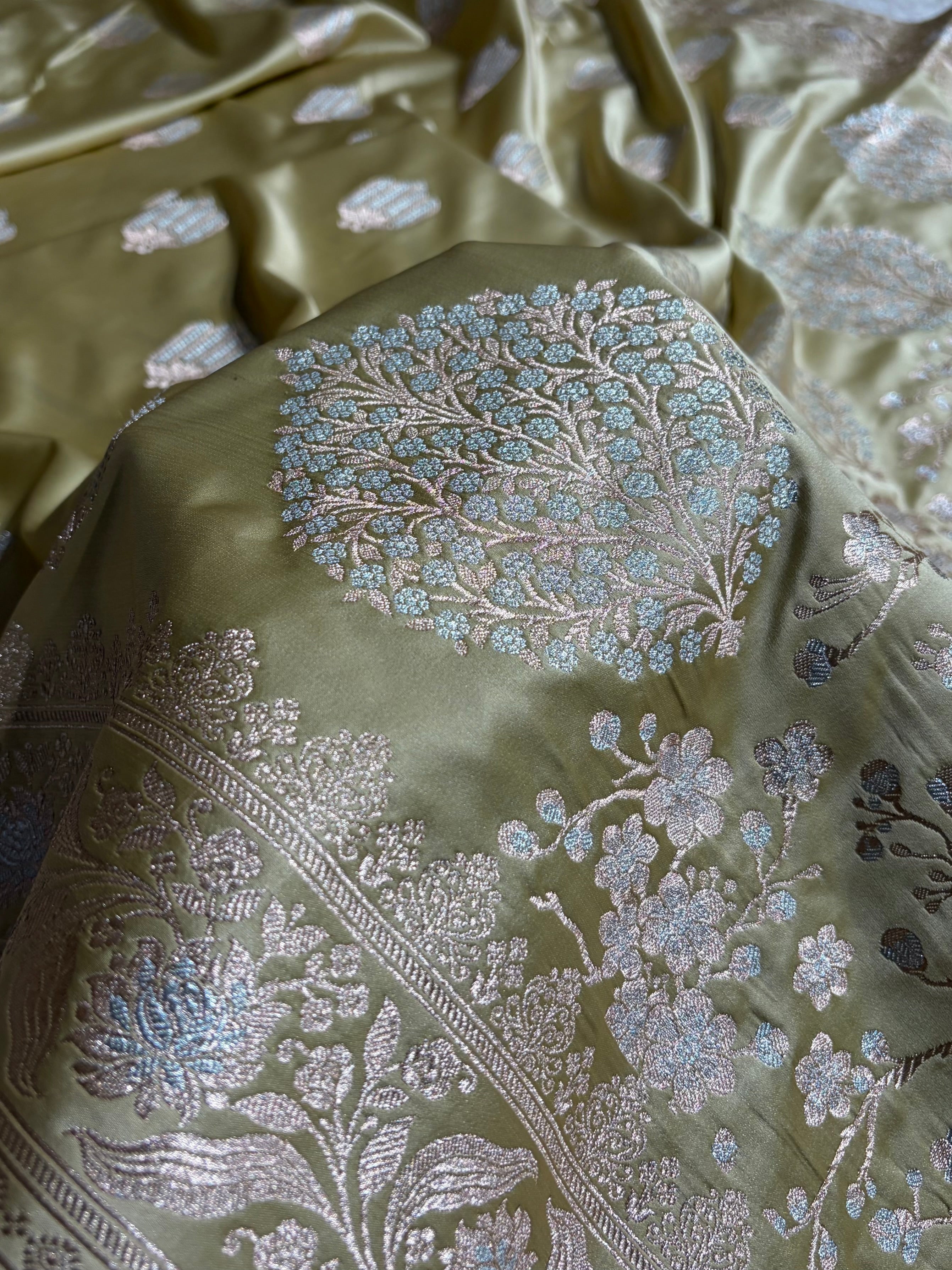 Tusser Shades Banarasi Boota Pattern Minakari Floral Mashru Silk Saree MSM-122
