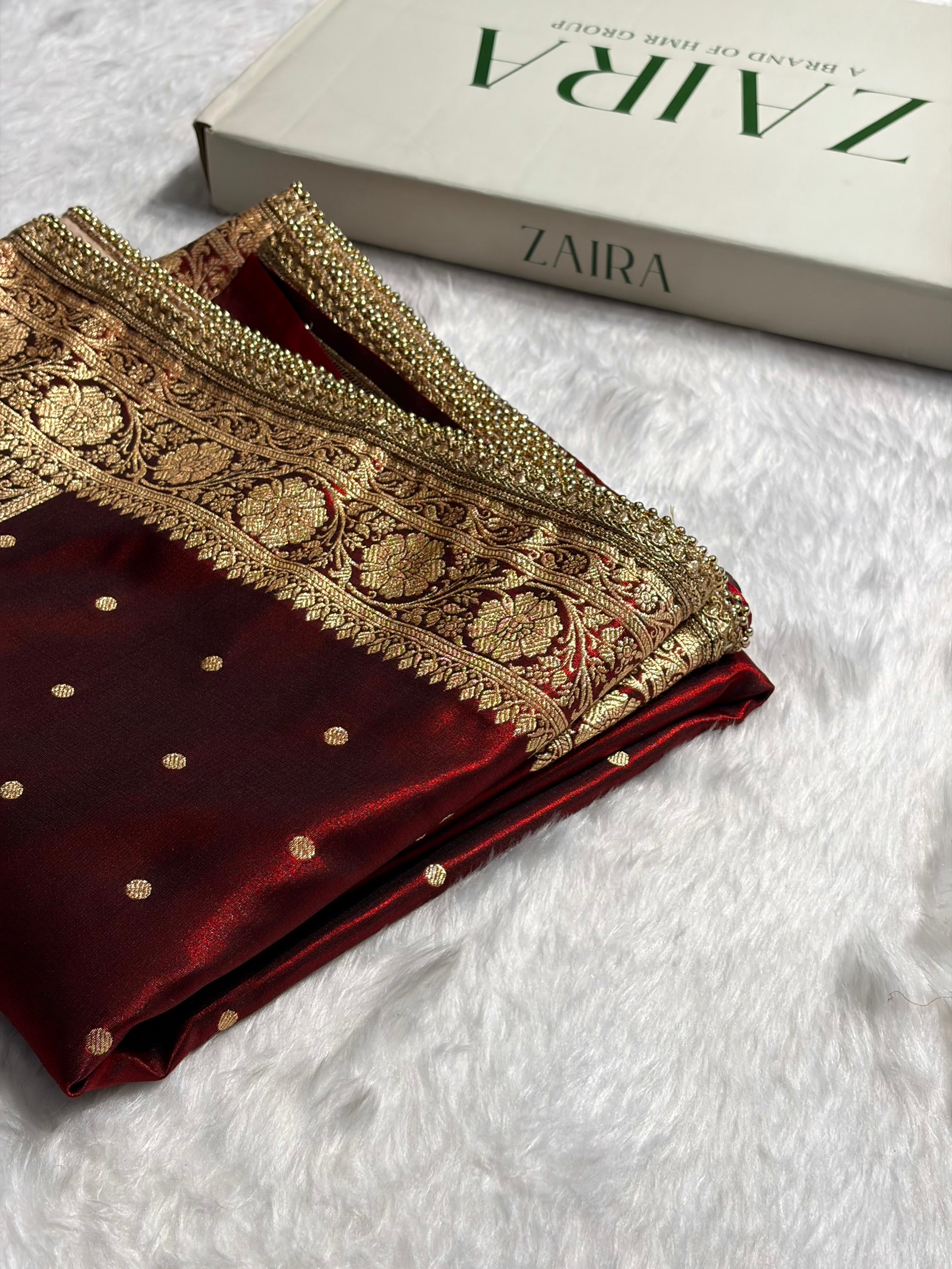 Satin Silk Dot Booti in Maroon Shades With Gotta Patti SSGP08