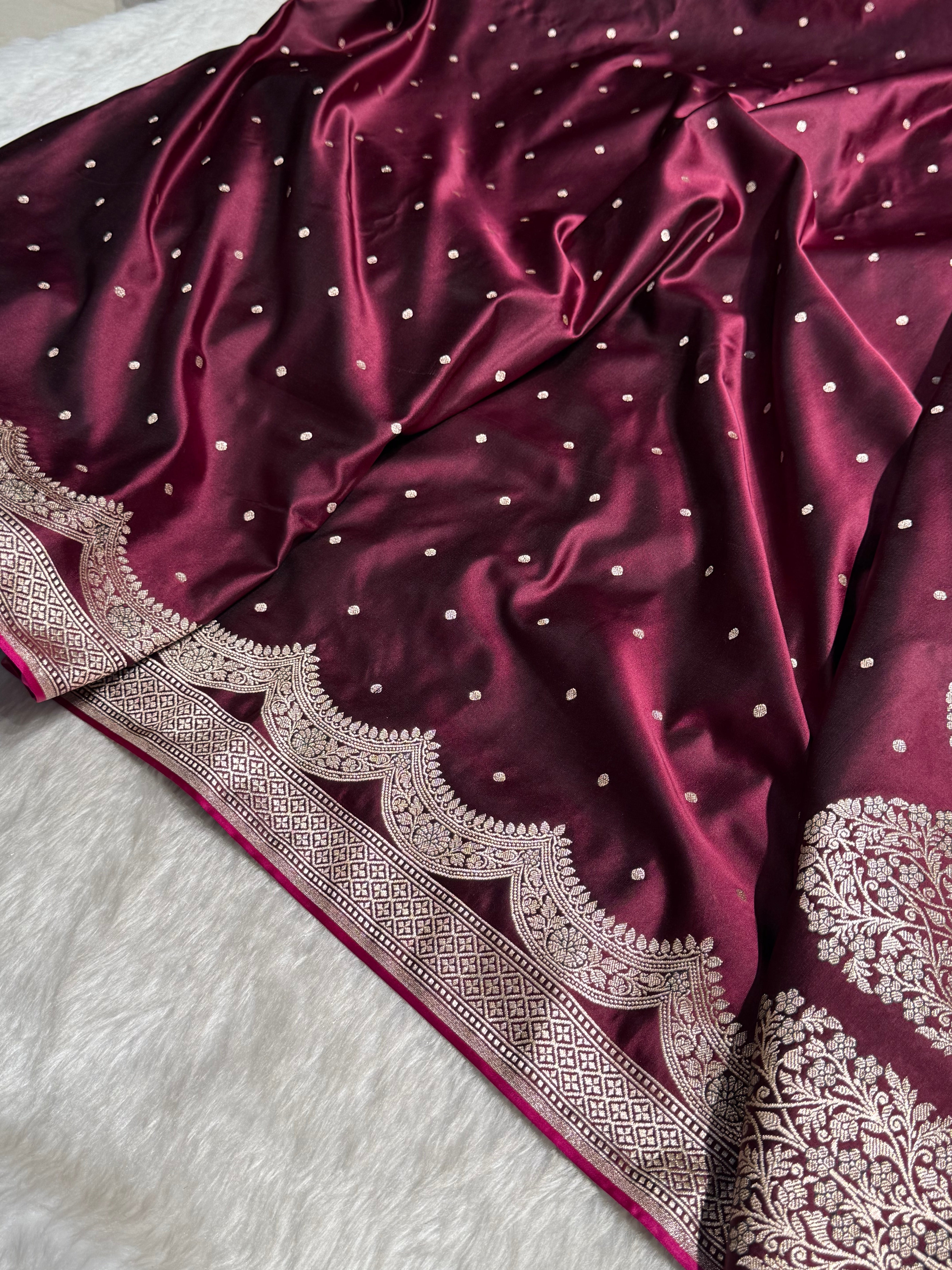 Garnet Shades Scallop Motif Booti Mashru Silk Saree MSM-56