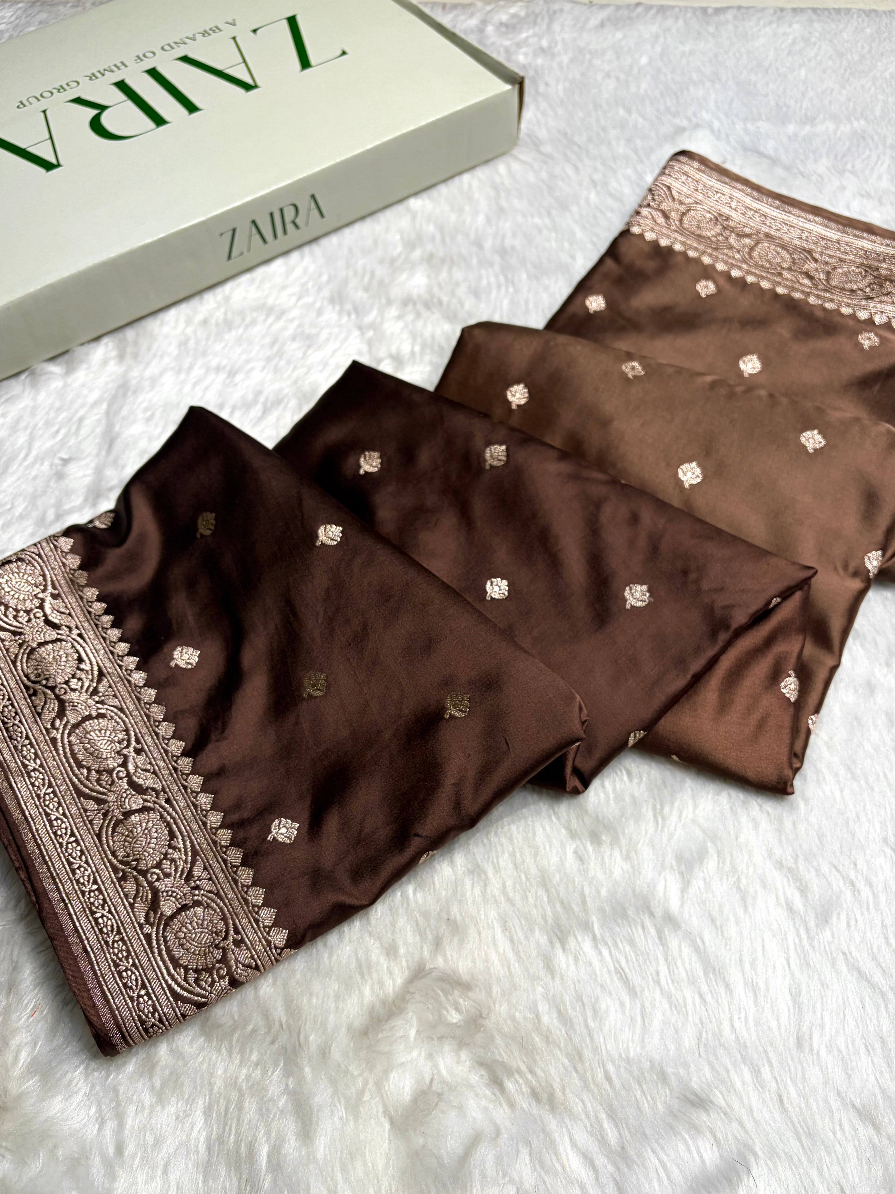 Ombre Light Chocolate Booti Mashru Silk Saree MS10