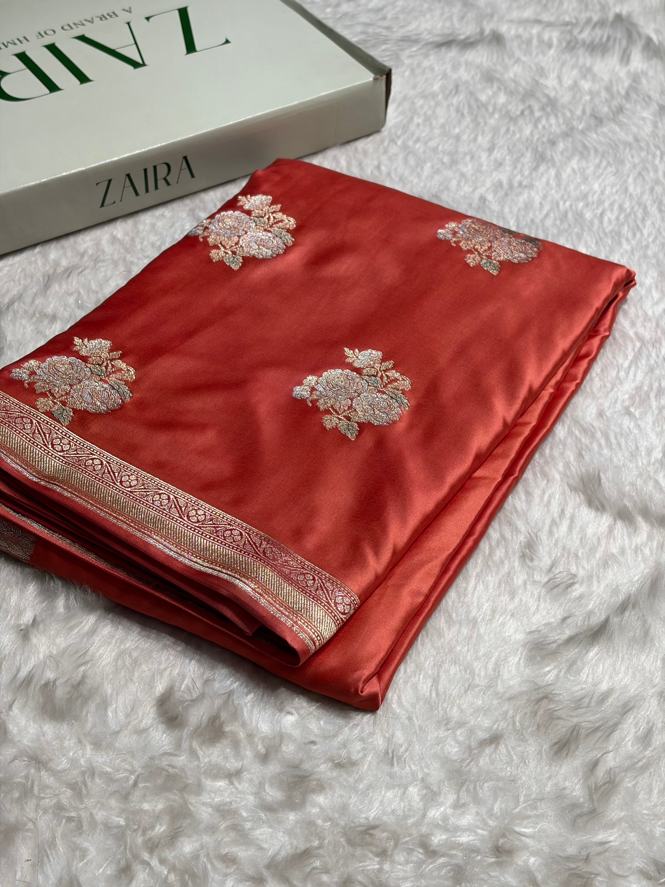 Strawberry Sona Rupa Minakari Floral Motif Mashru Silk Saree MS50