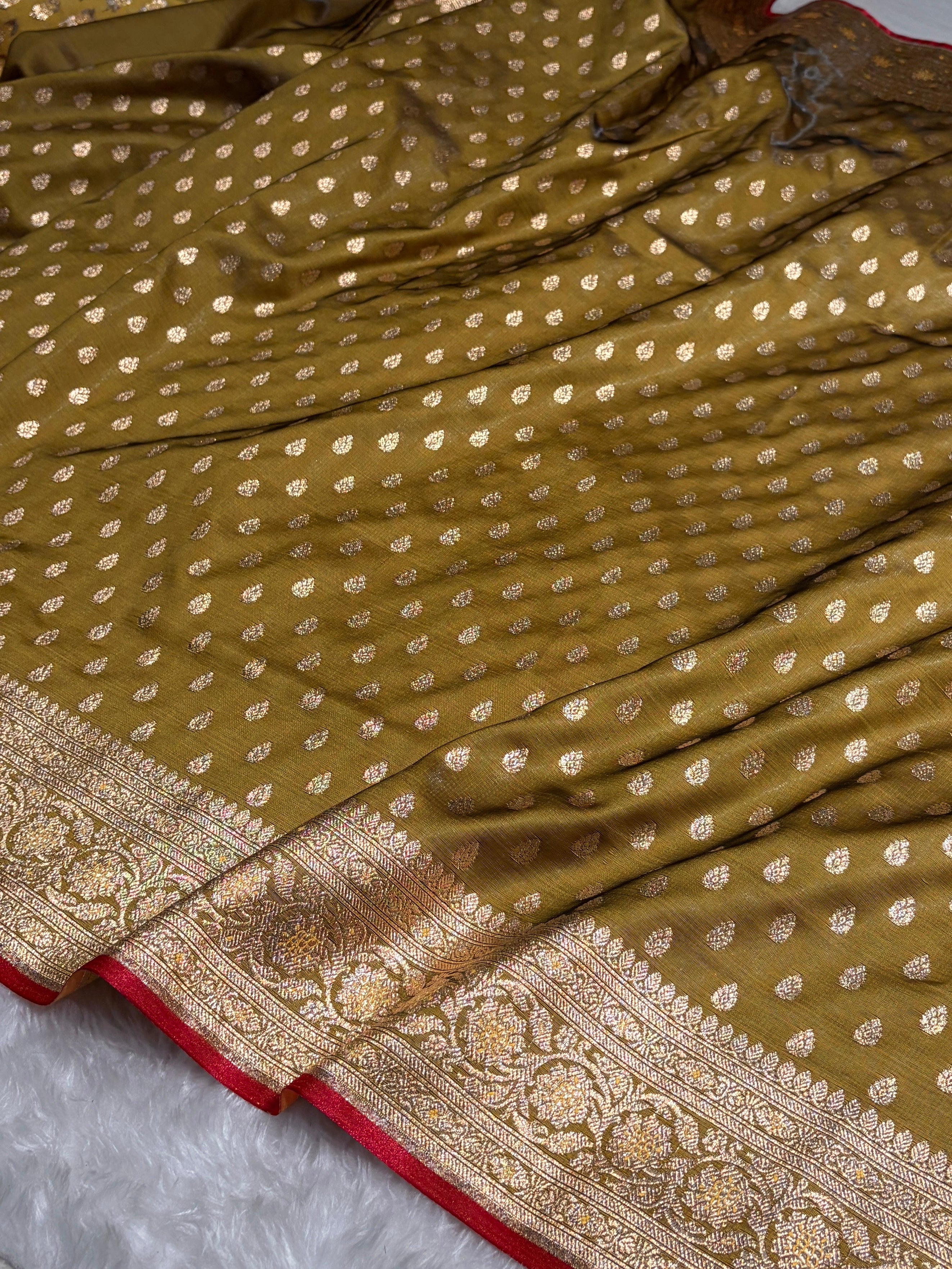 Satin Silk Booti in Mahendi Cross Shades SS01