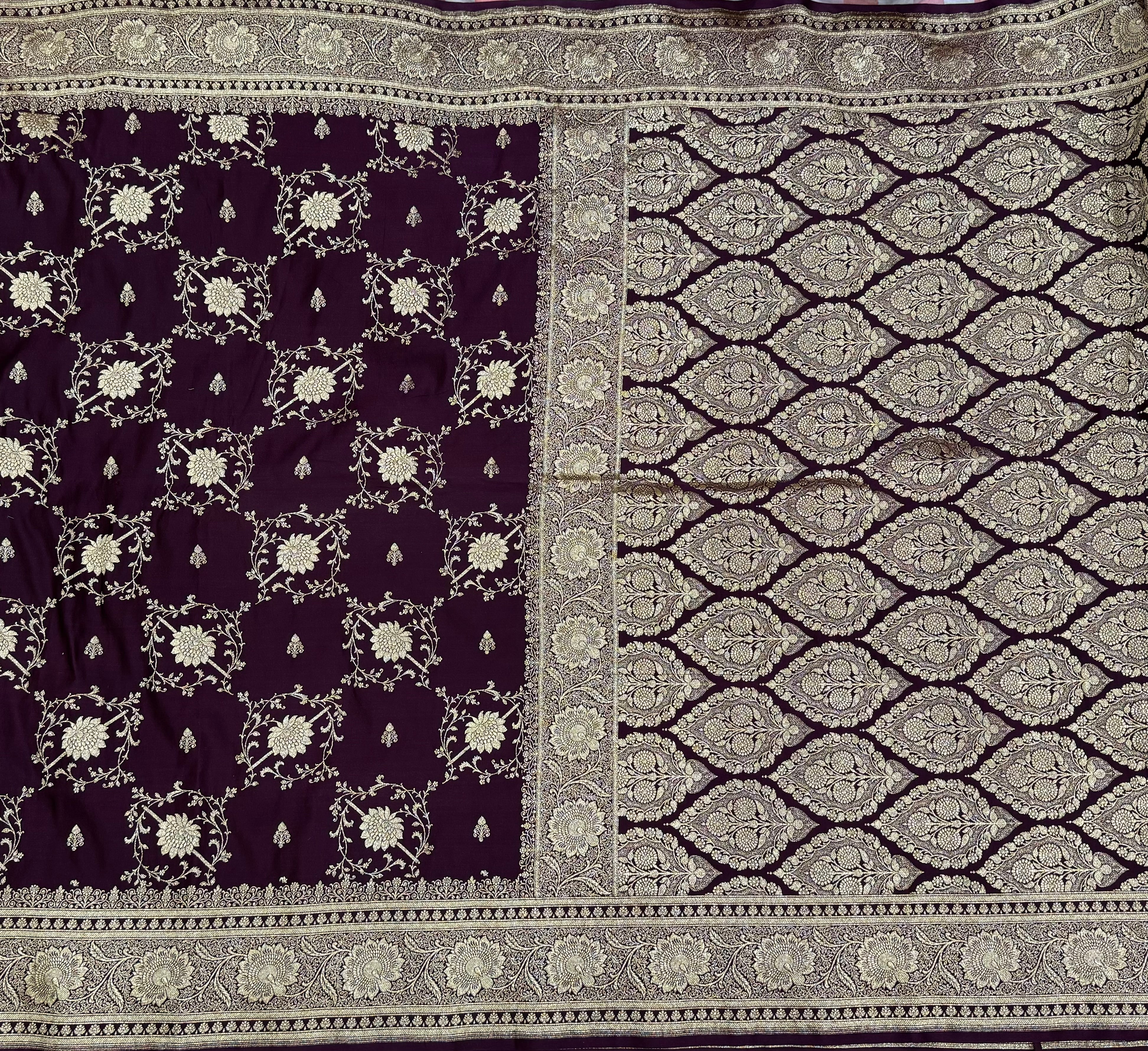 Garnet Jaal Katan Silk Saree