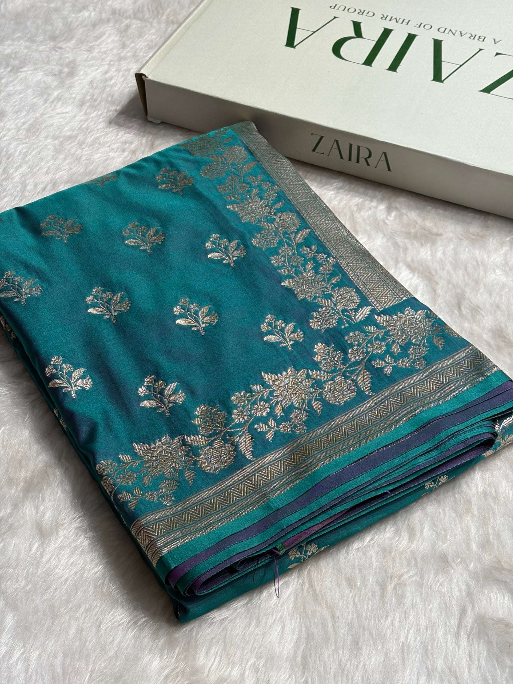 Peacock Shades Floral Boota Mashru Silk Saree MSM-58