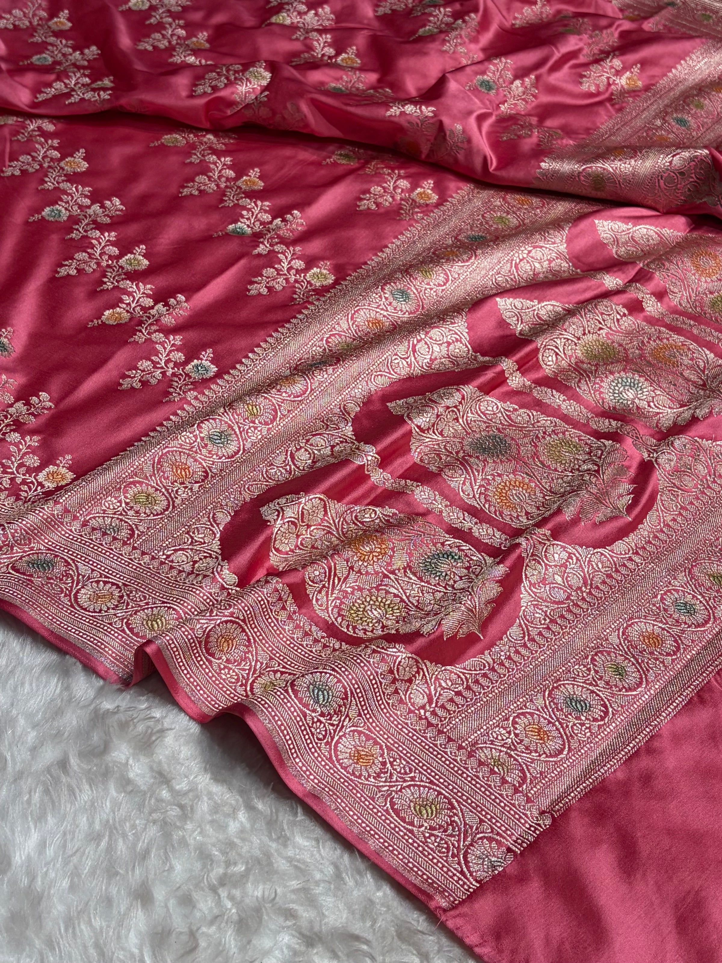 Baby Pink Minakari Banarasi Cross Mashru Silk Saree MS01