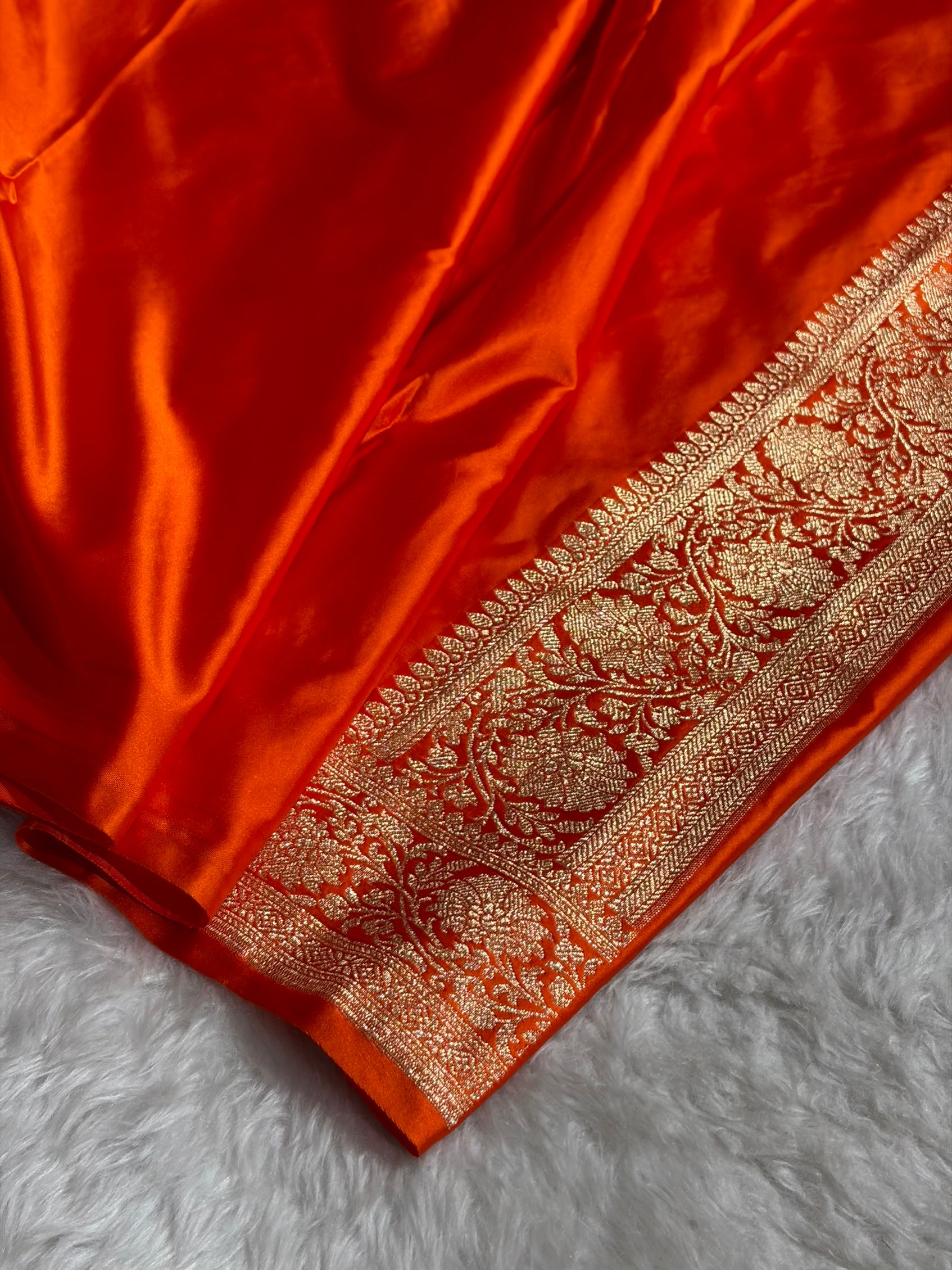 Banarasi Satin Katan Saree With Boota in Fanta Orange Shades SK108