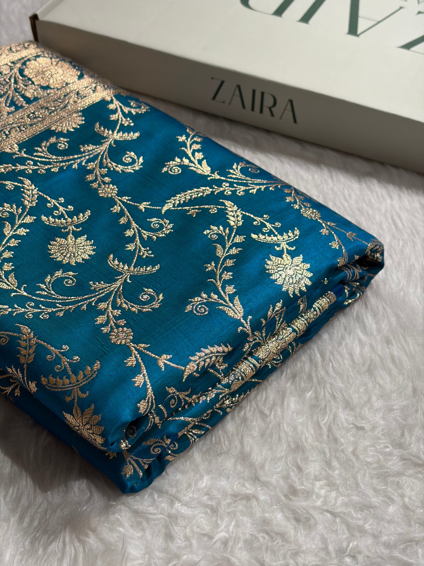 Satin Silk Unique Jaal Pattern In Peacock Shades