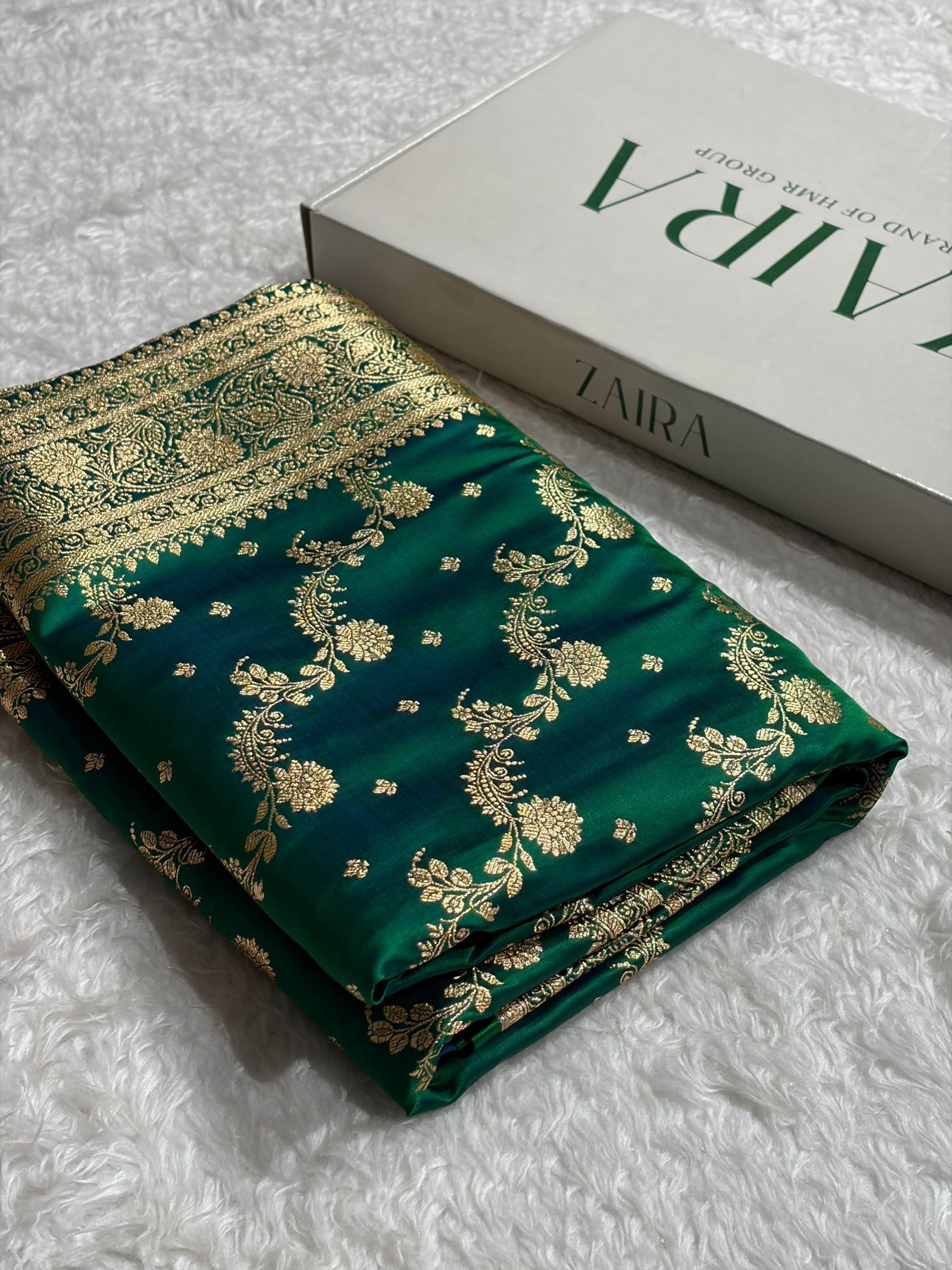 Banarasi Satin Katan Saree With Jaal Pattern in Cross Green Shades SK121