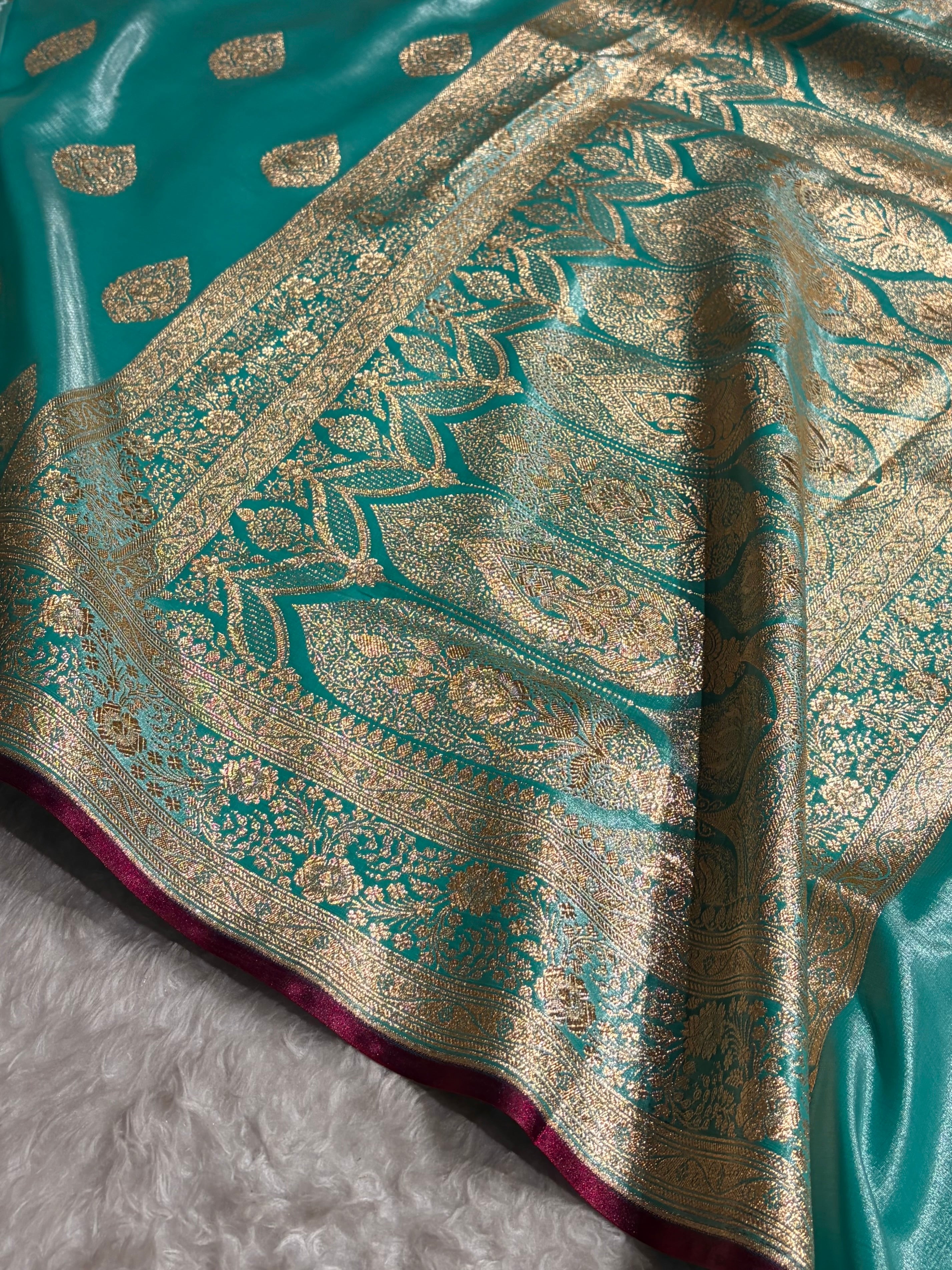 Ultra Light Weight Satin Silk Boota in Sea Green Shades SS05
