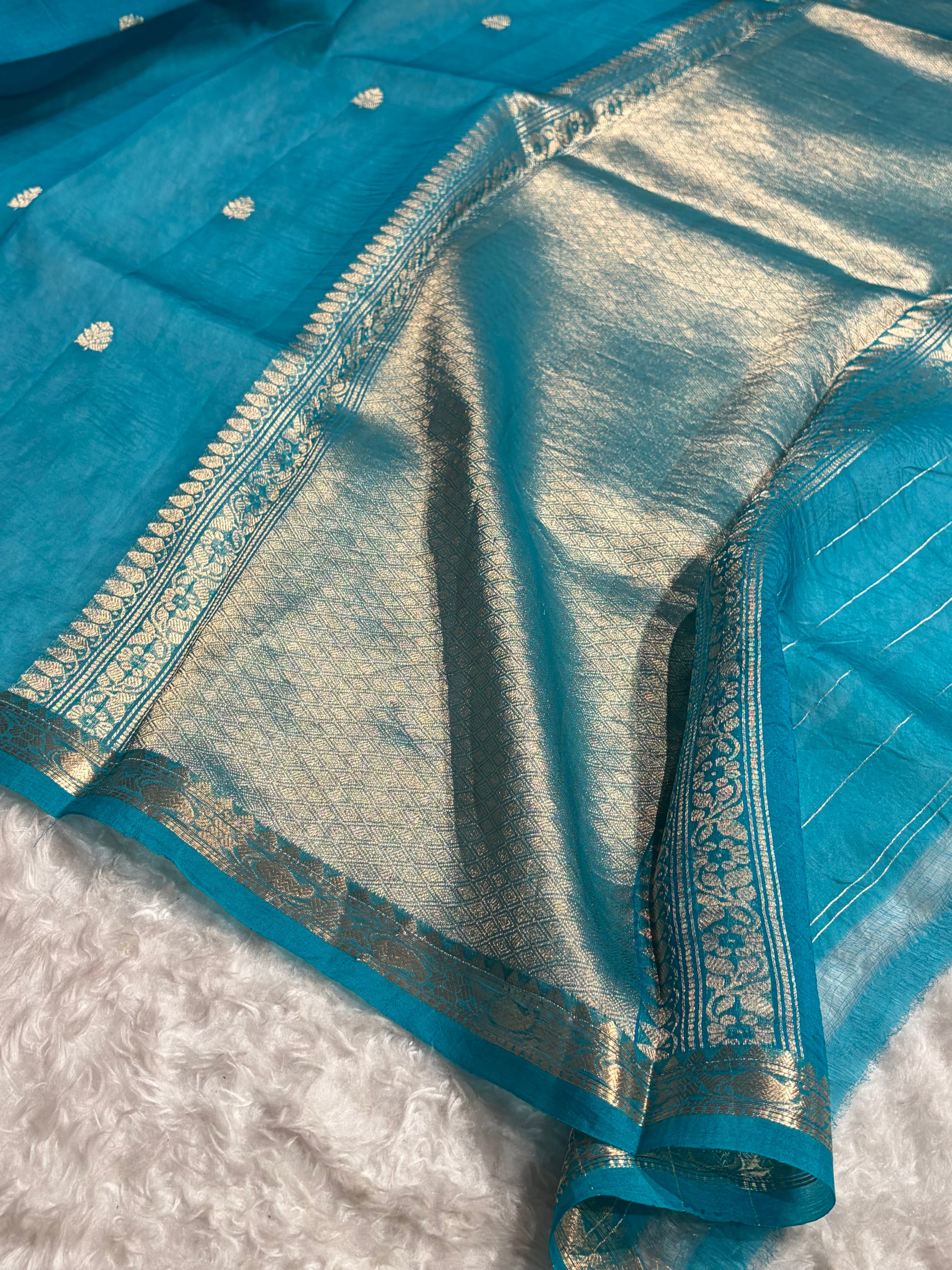 Banarasi Pure Organza Firozi Shades Banarasi Silk Saree PO-35