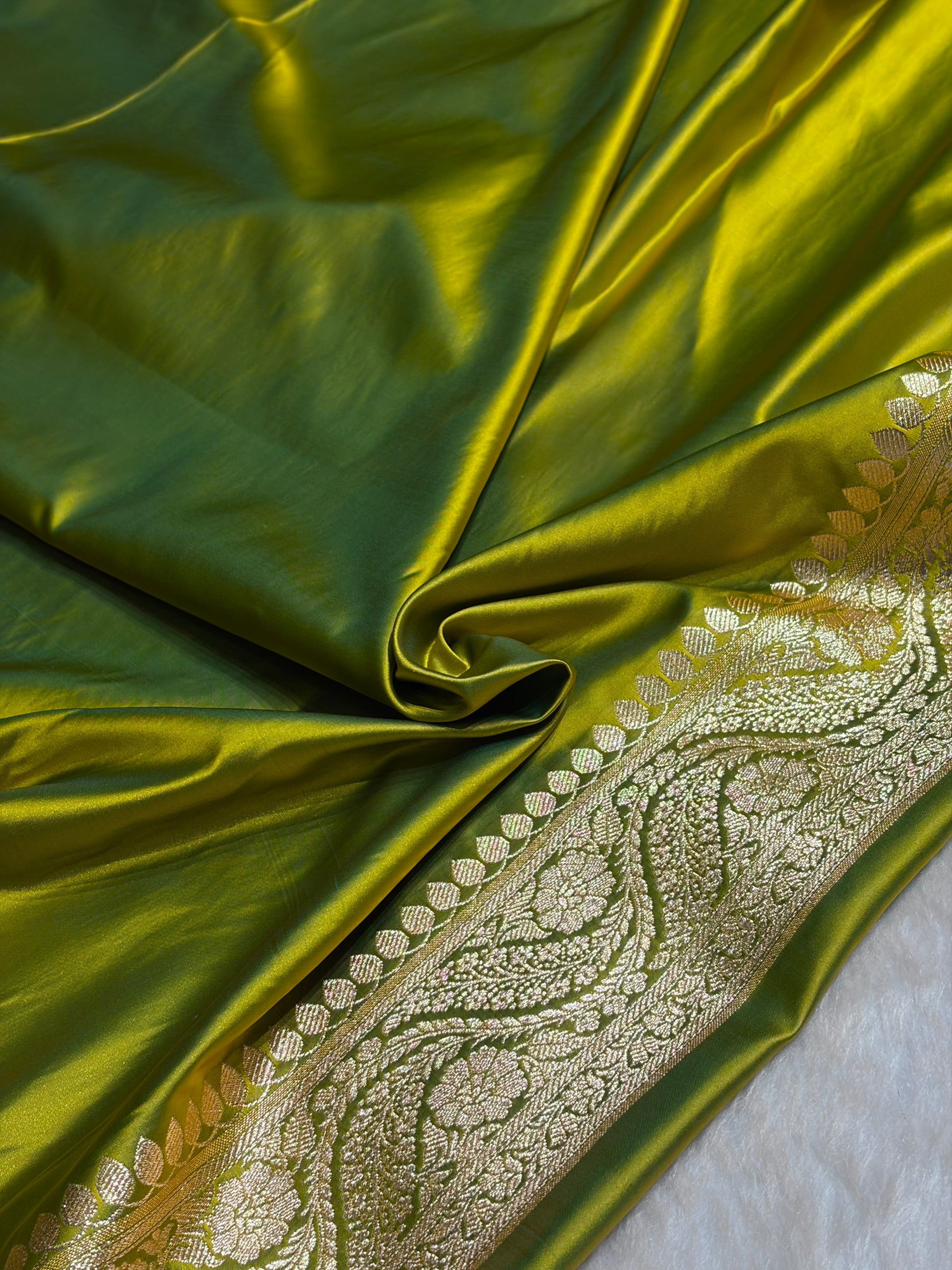 Liril Green Cross with Boota Pattern Satin Katan Silk Saree SK67