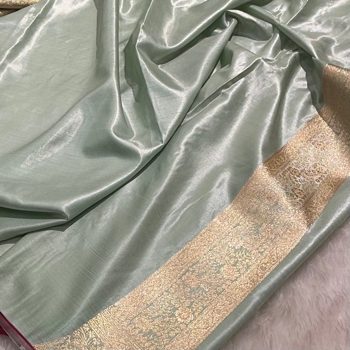Ultra Light Weight Satin Silk Jaal in MINT Shades SS14