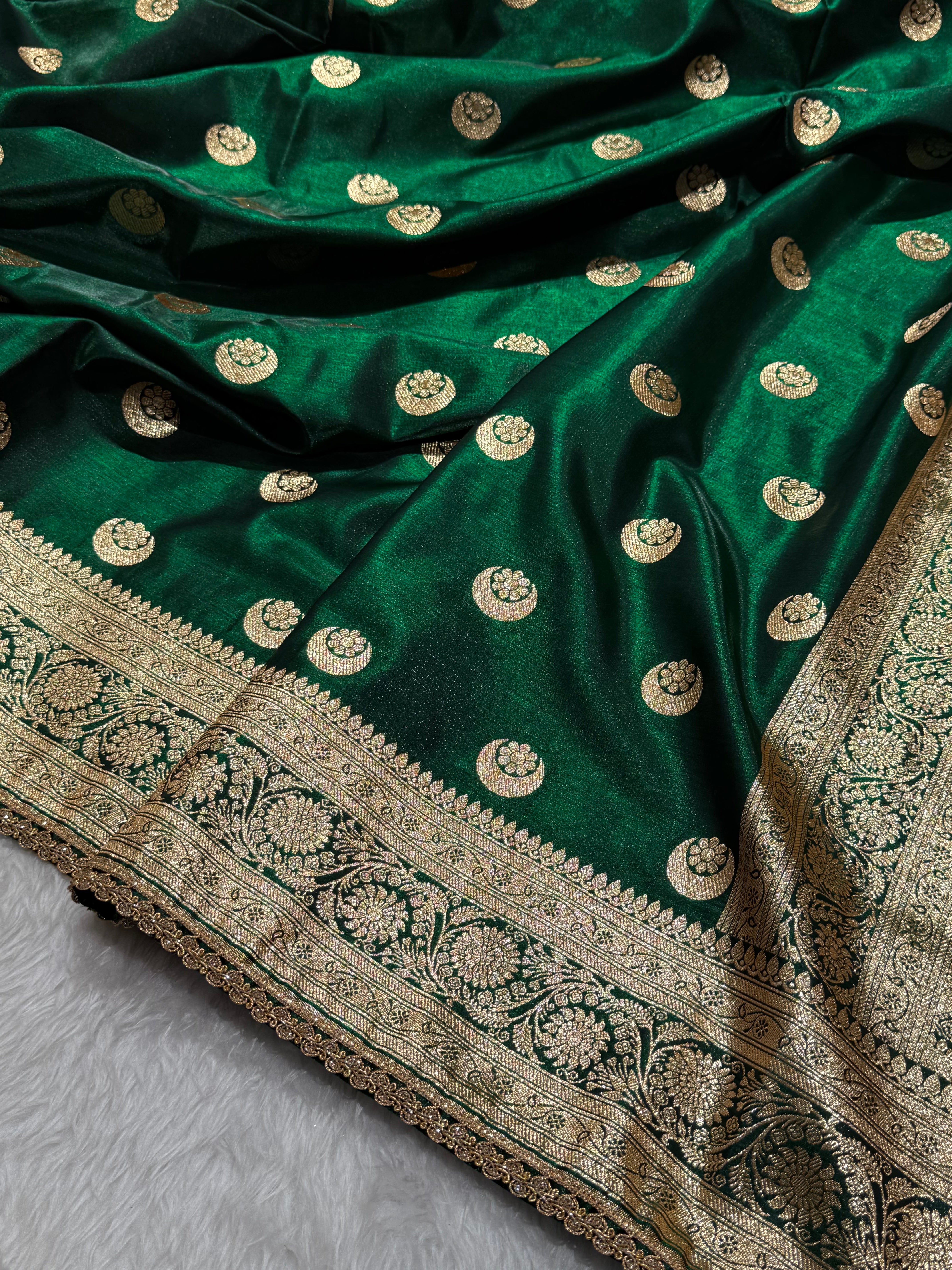 Bottle Green Chand Tara Satin Silk Saree with gotta patti SSGP04
