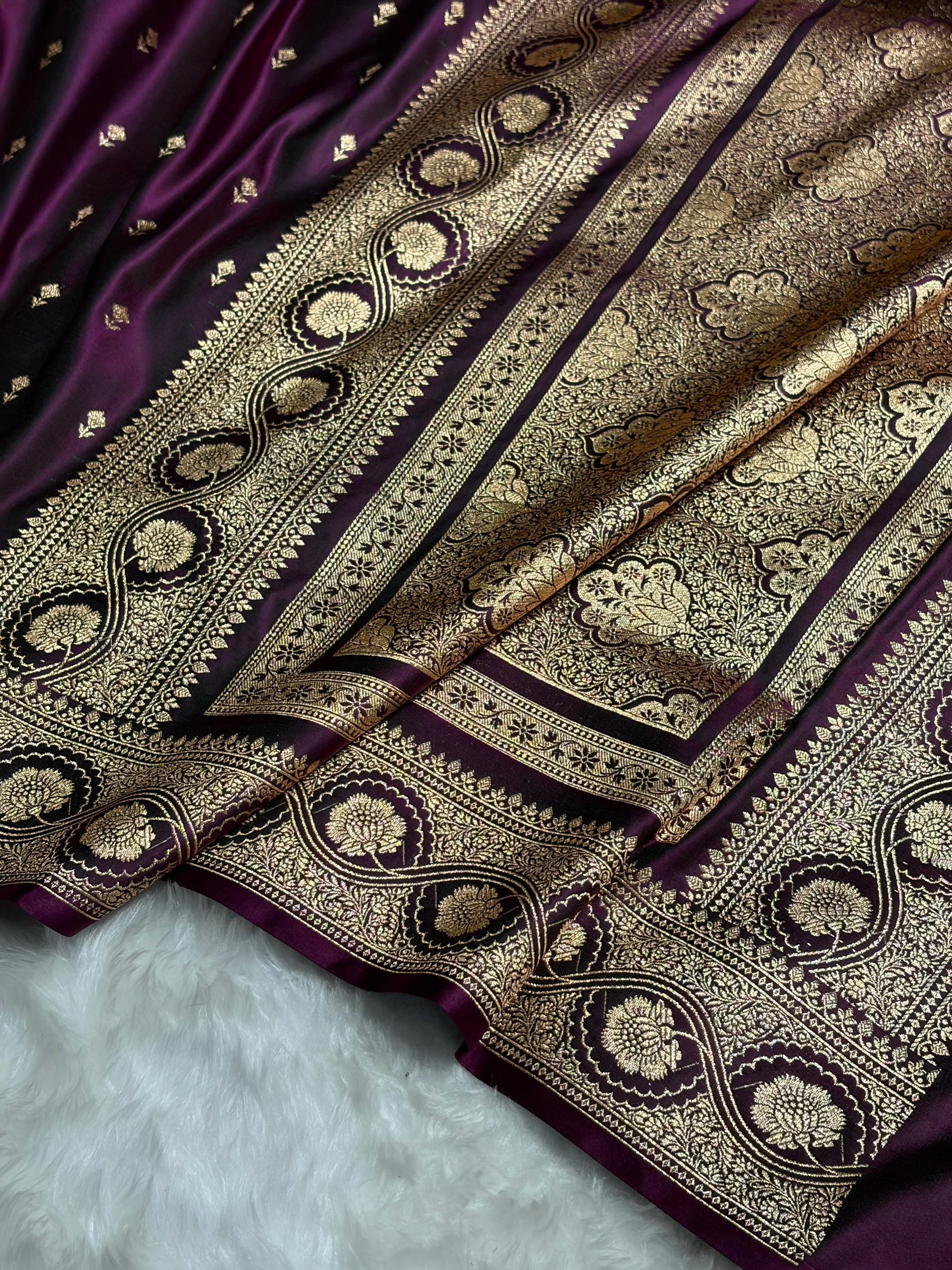Wine Booti Pattern Satin Katan Silk Saree SK54