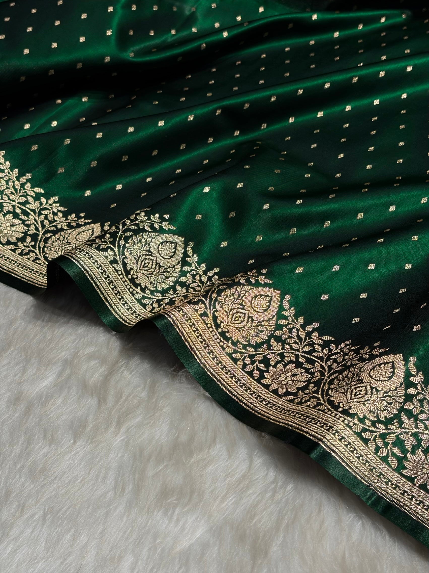 Ultra Light Weight Satin Silk Boota in Bottle Green Shades SS31