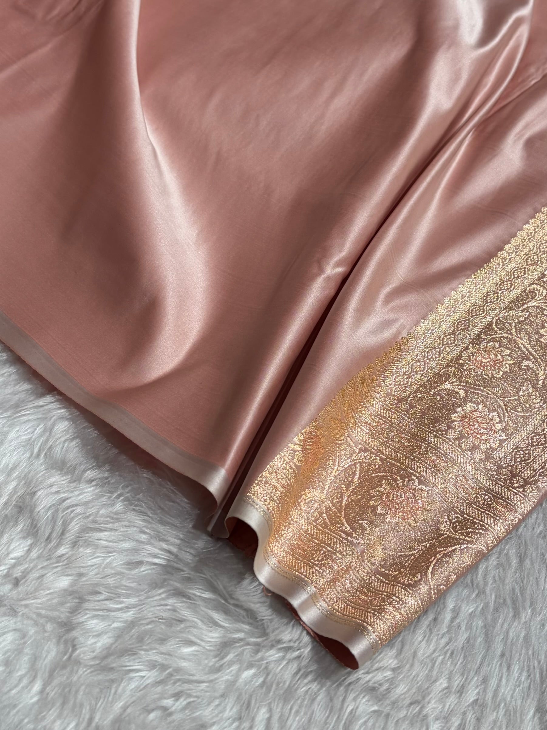 Rose Gold Banarasi Minakari Boota Katan Silk Saree