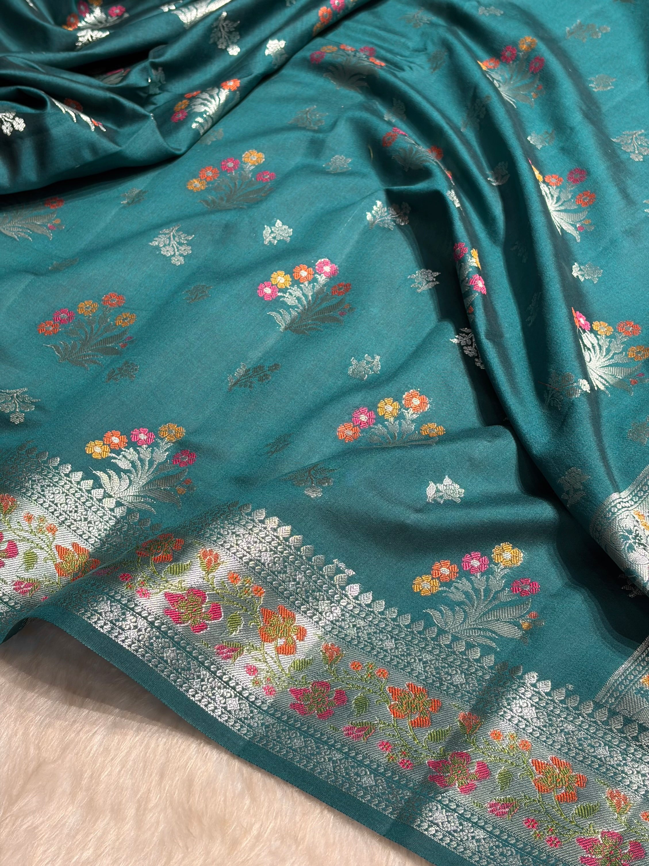 Minakari Dark Rama Shades Pure Chiniya Silk CH-01
