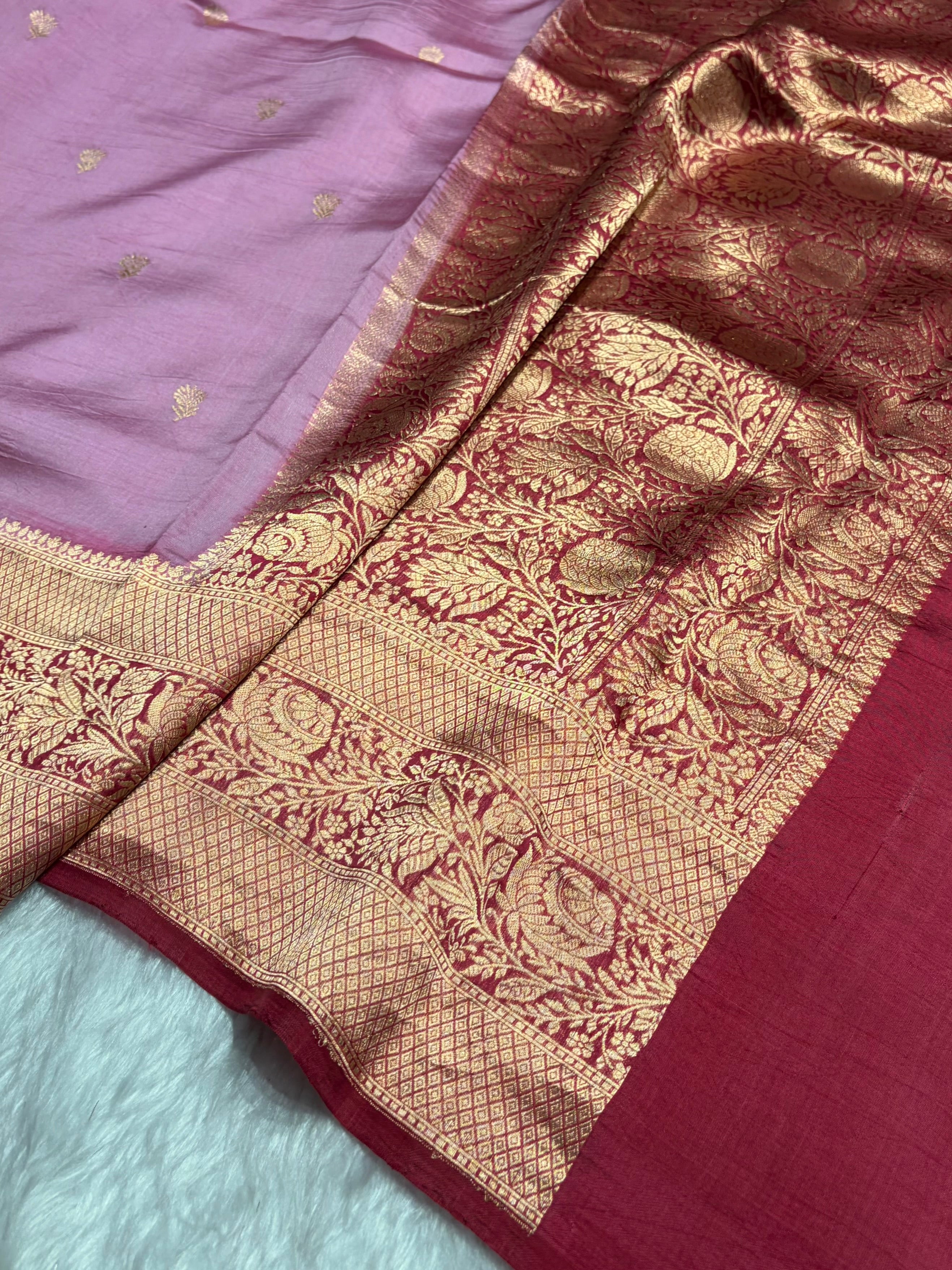Contrast Pink with Garnet Shades Handwoven Pure Raw Mango Silk RM-57