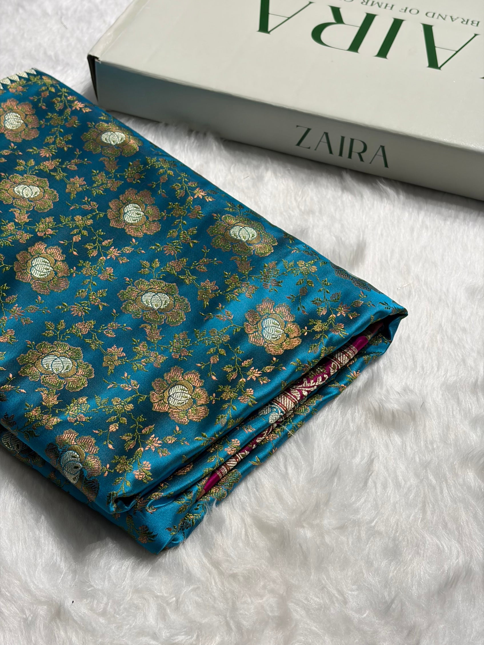 Firozi - Rani Contrast Jamawar Tanchoi Jaal Katan Silk Saree SKTM-21