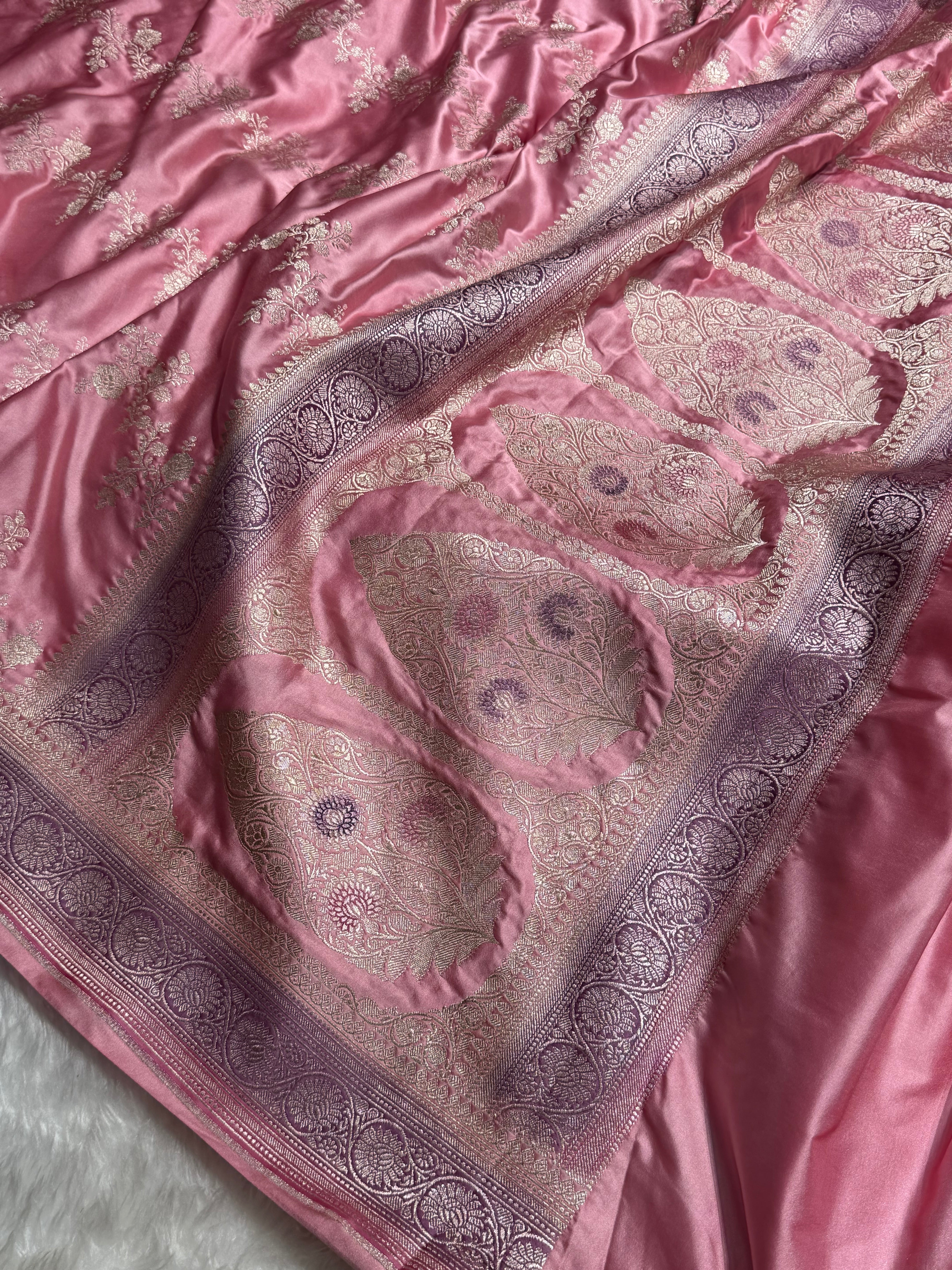 Blush Pink Contrast Banarasi Cross Mashru Silk Saree MS01