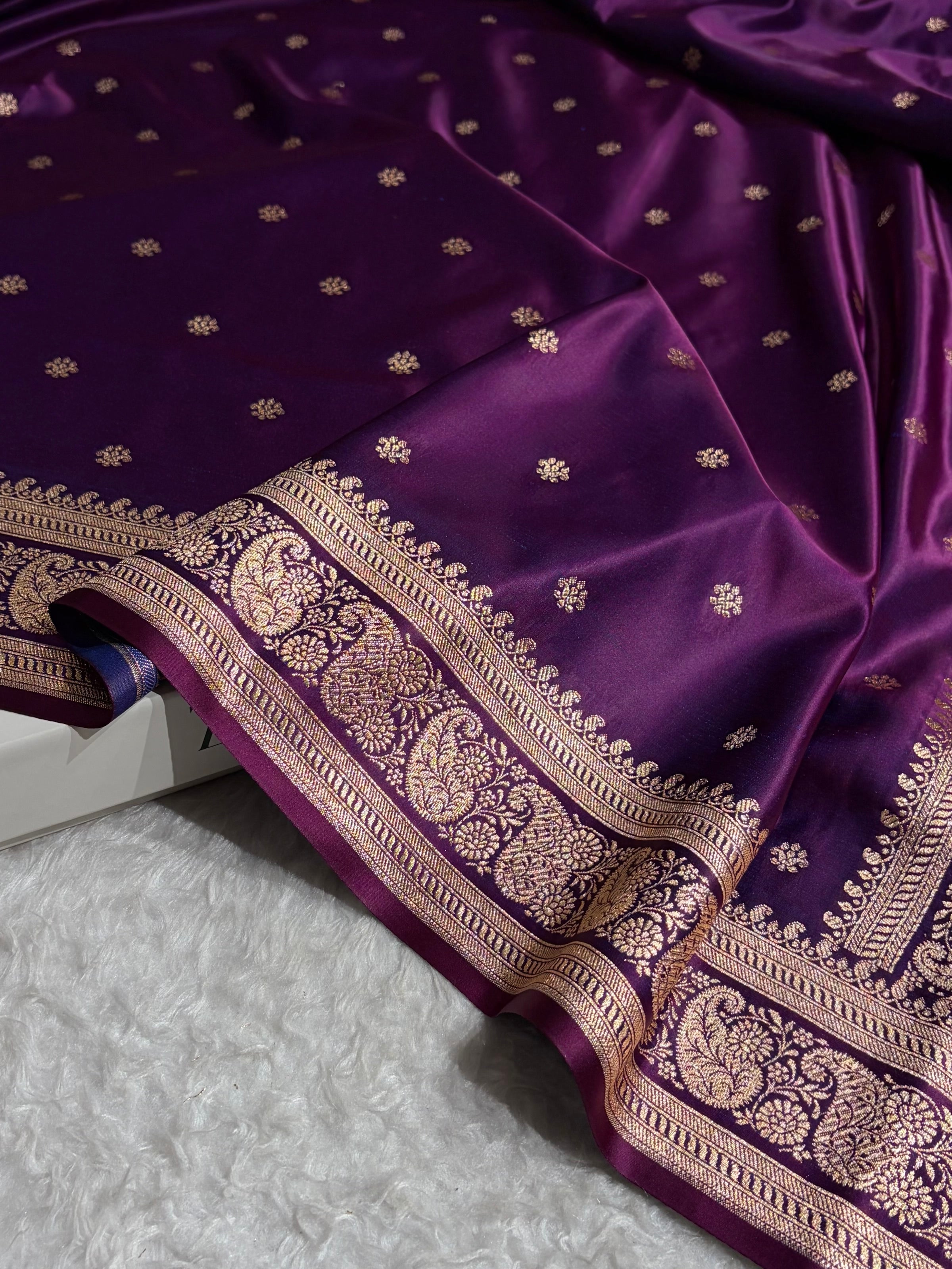 Banarasi Satin Katan Saree With Boota Pattern in Cross Wine Shades SK127