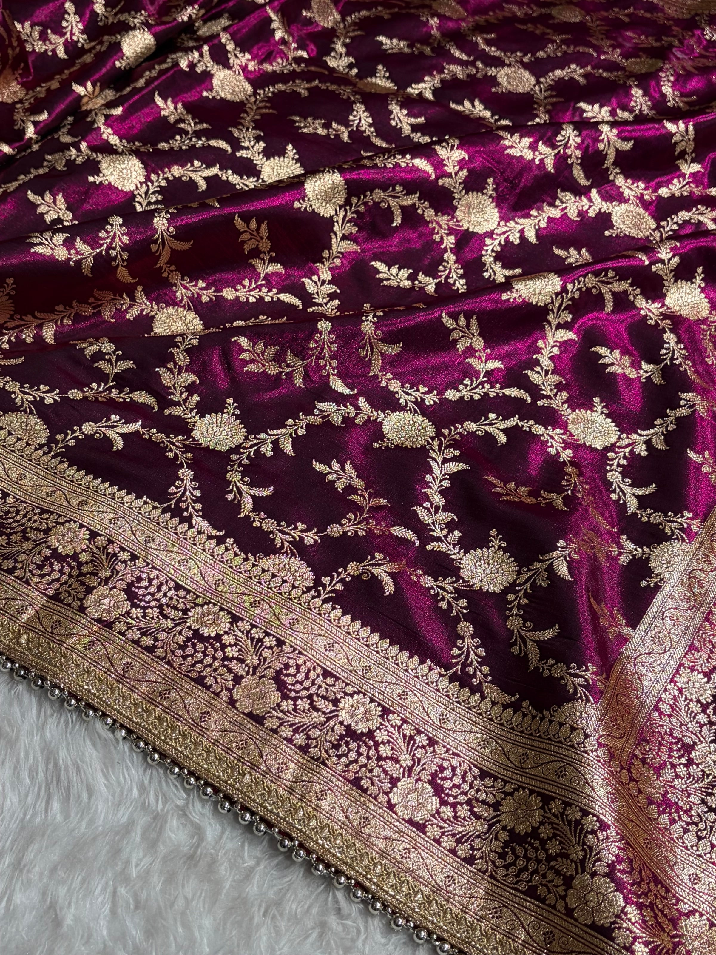 Satin Silk Banarasi Jaal In Wine Shades With Gotta Patti SSGP14
