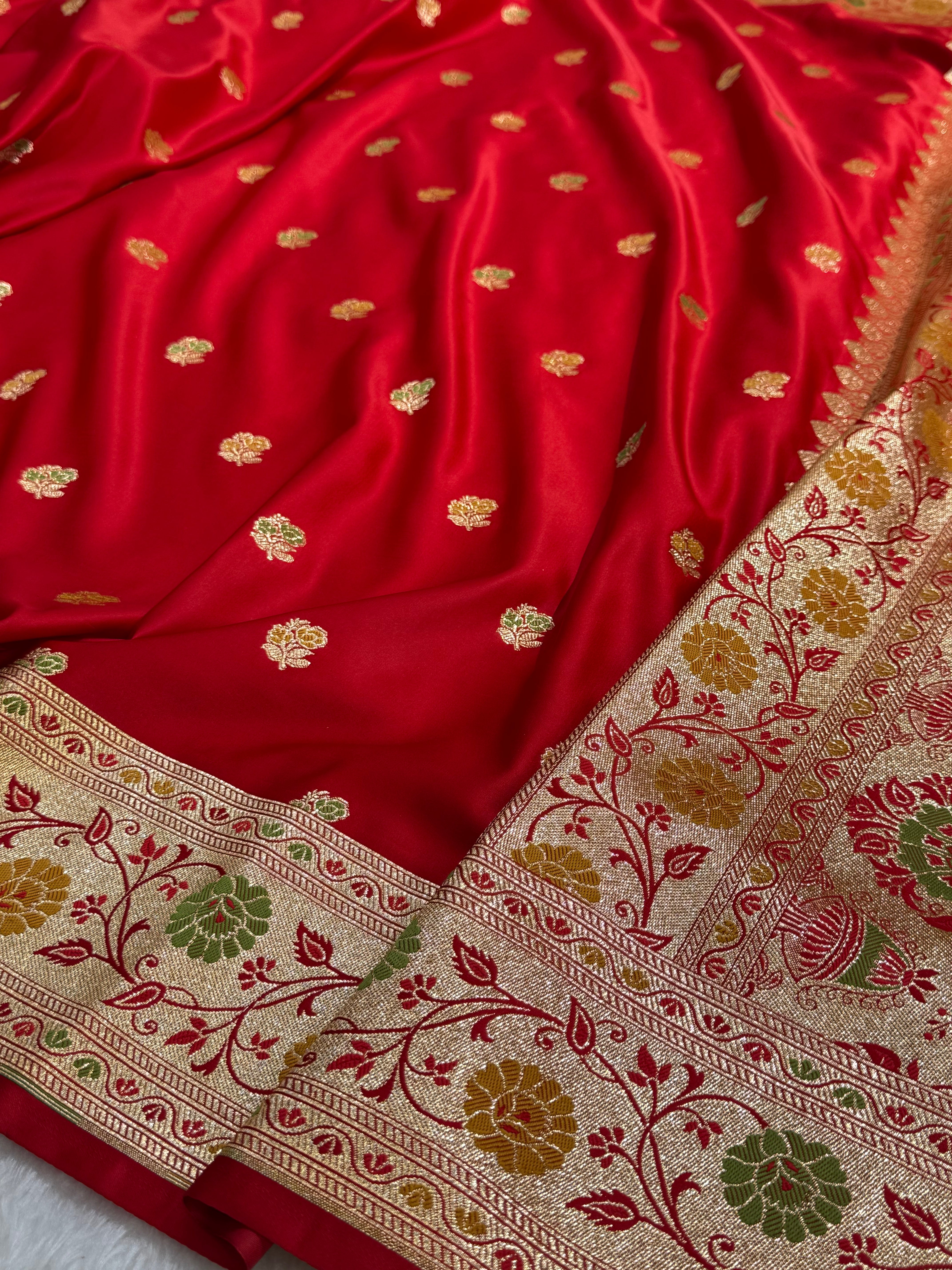 Premium Minakari Red Banarasi Booti Katan Silk Saree