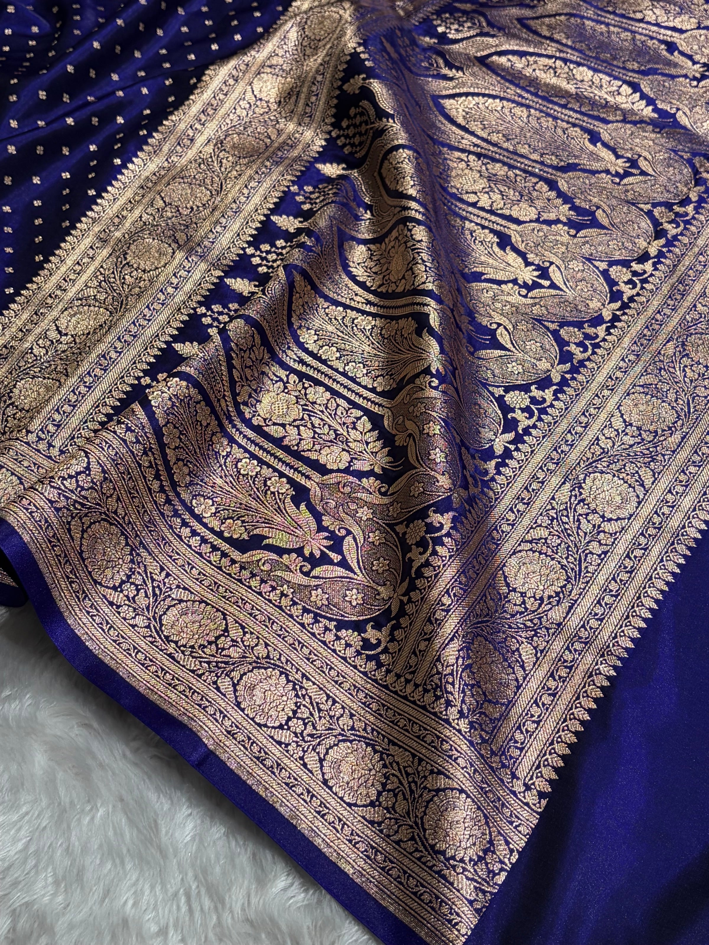 Banarasi Royal Blue Shades Booti Pattern Banarasi Satin Silk Saree SS53