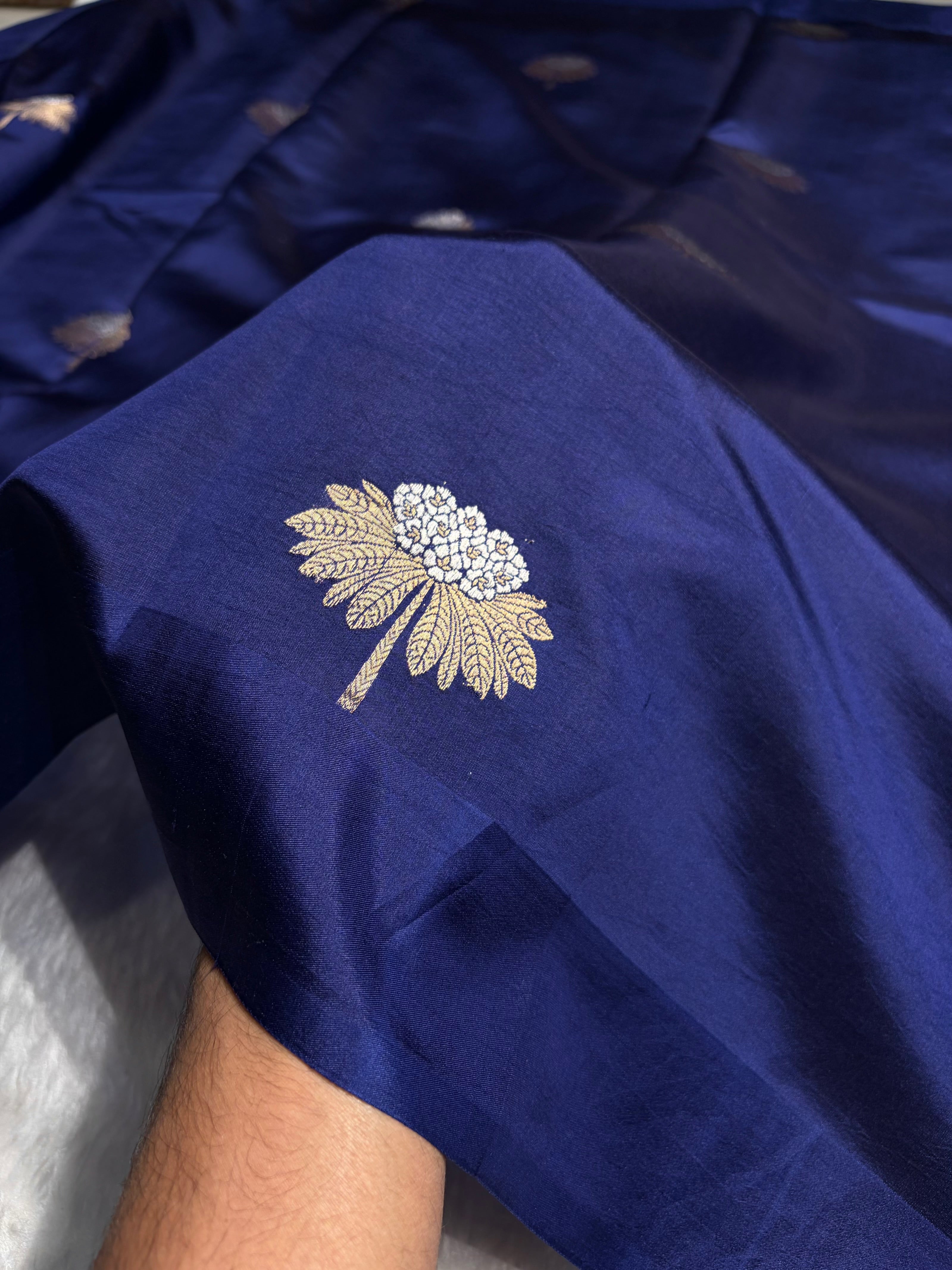 Navy Blue Shades Meena Boota Handwoven Raw Mango Silk RM-43