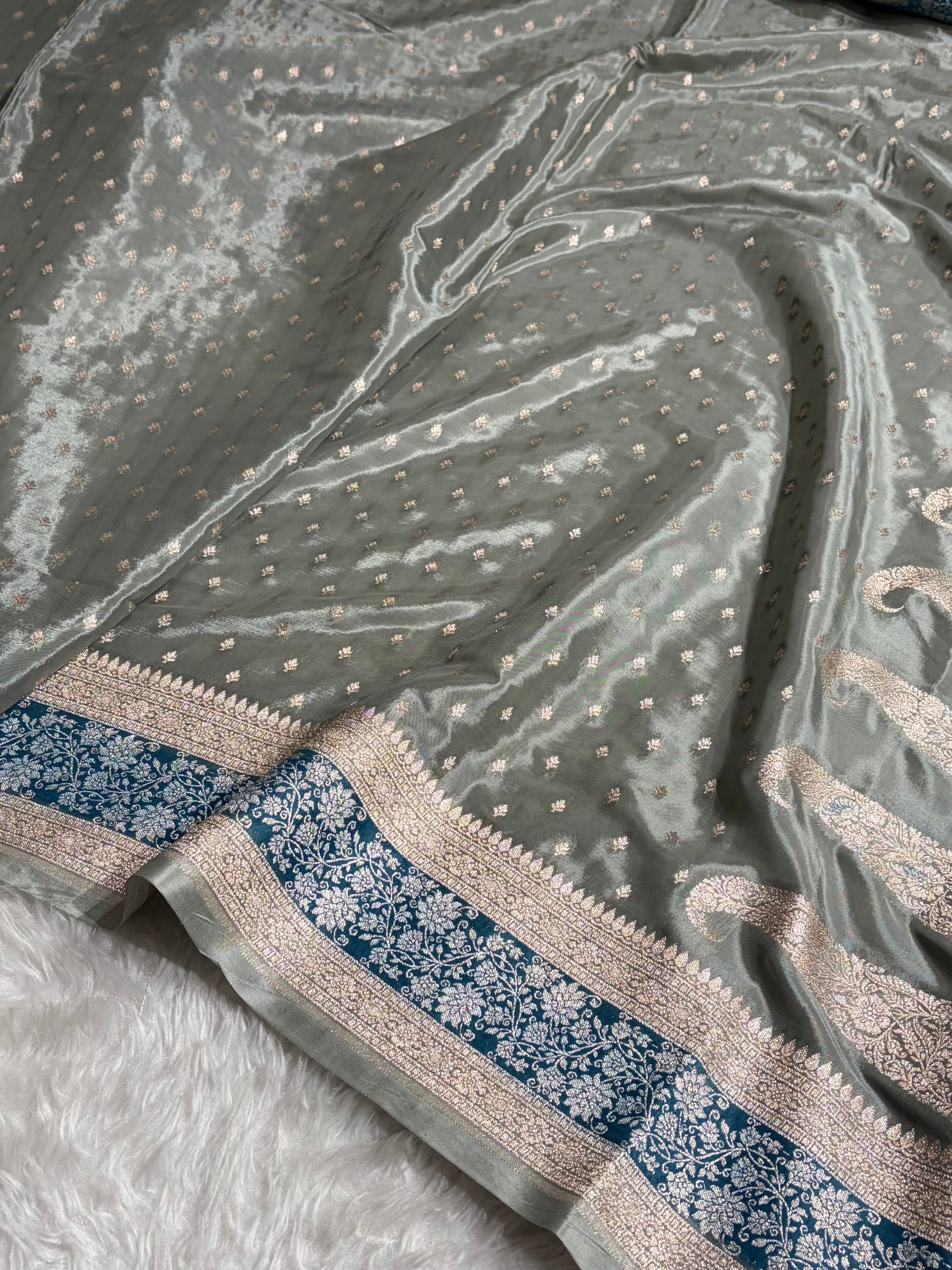 Grey Shades With Contrast Border Crepe Silky Katan Banarasi Saree CSK-06