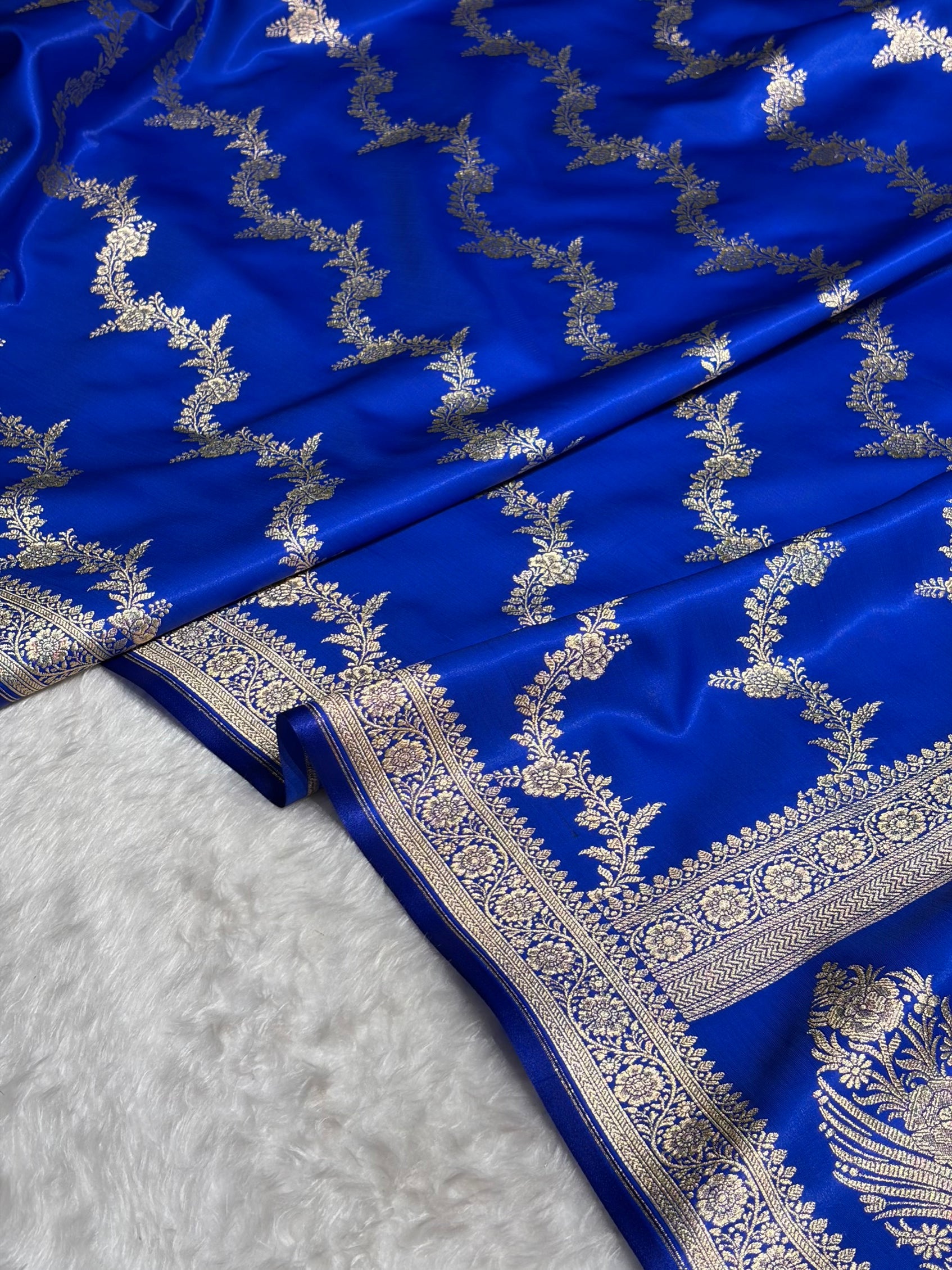 Royal Blue Shades Banarasi Satin Silk Saree SS35