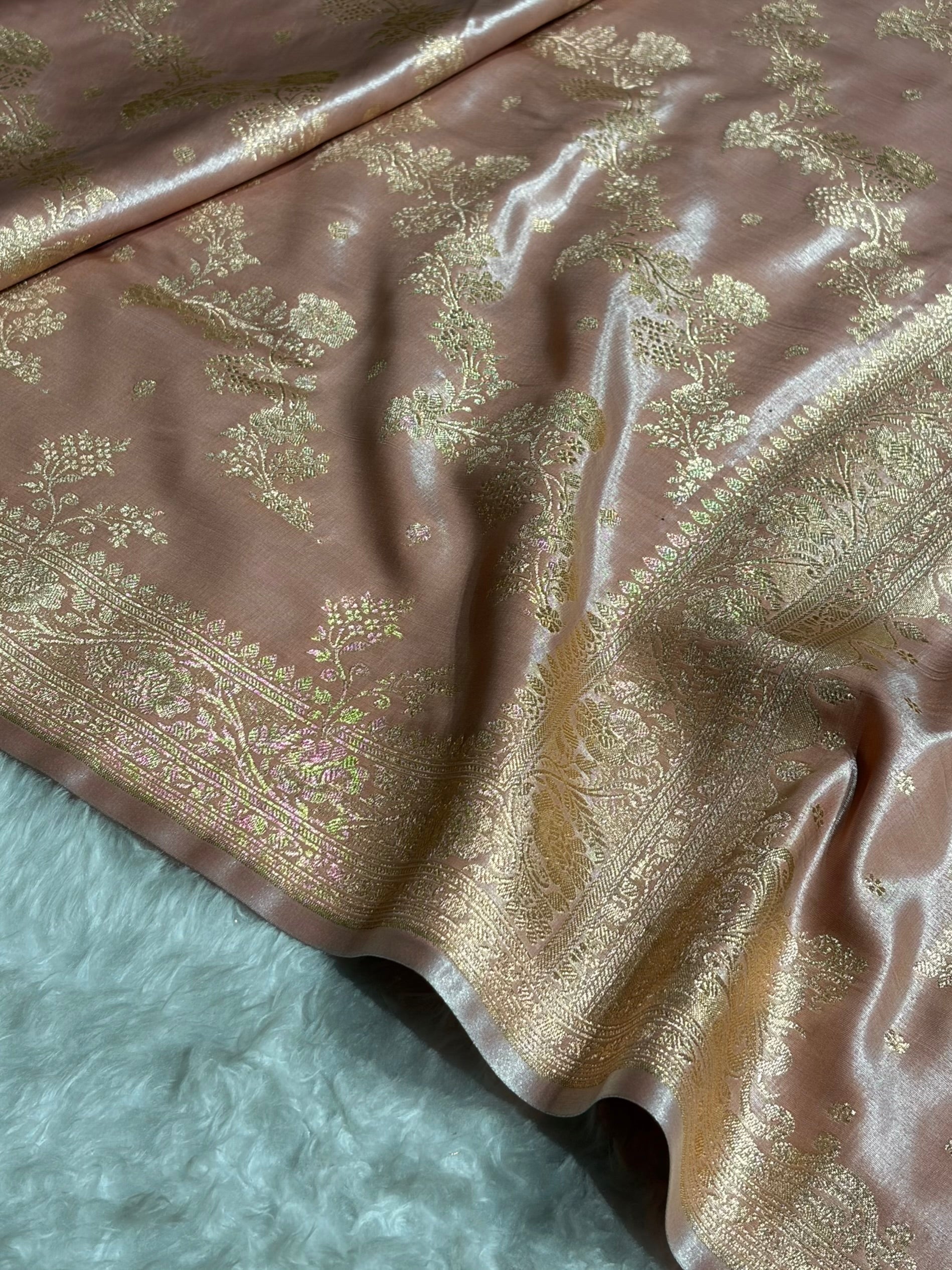 Satin Silk Saree Banarasi Cross with booti In Dusty Mauve Shades SS22