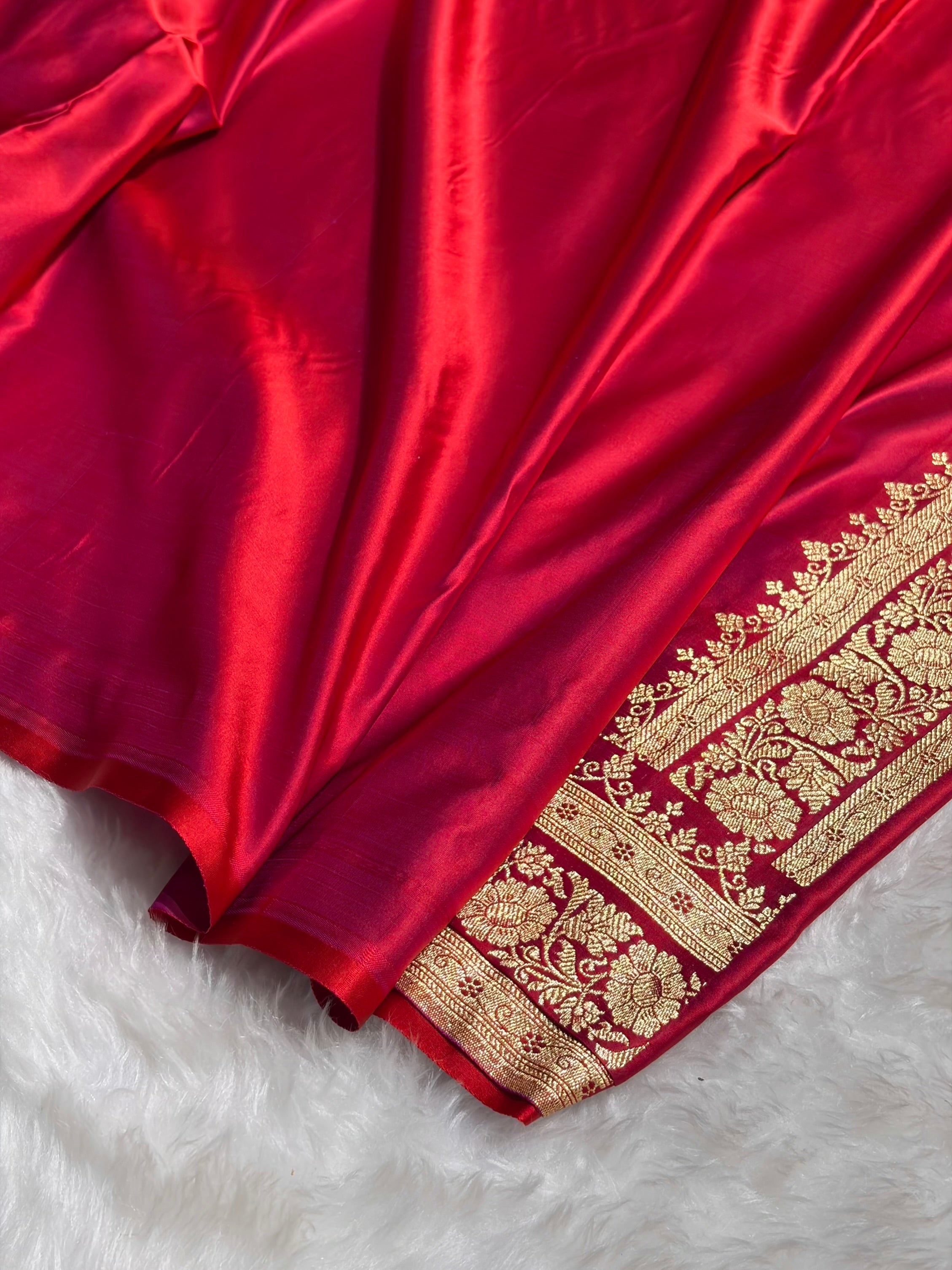 Magentic Red Booti Pattern Satin Katan Silk Saree SK66