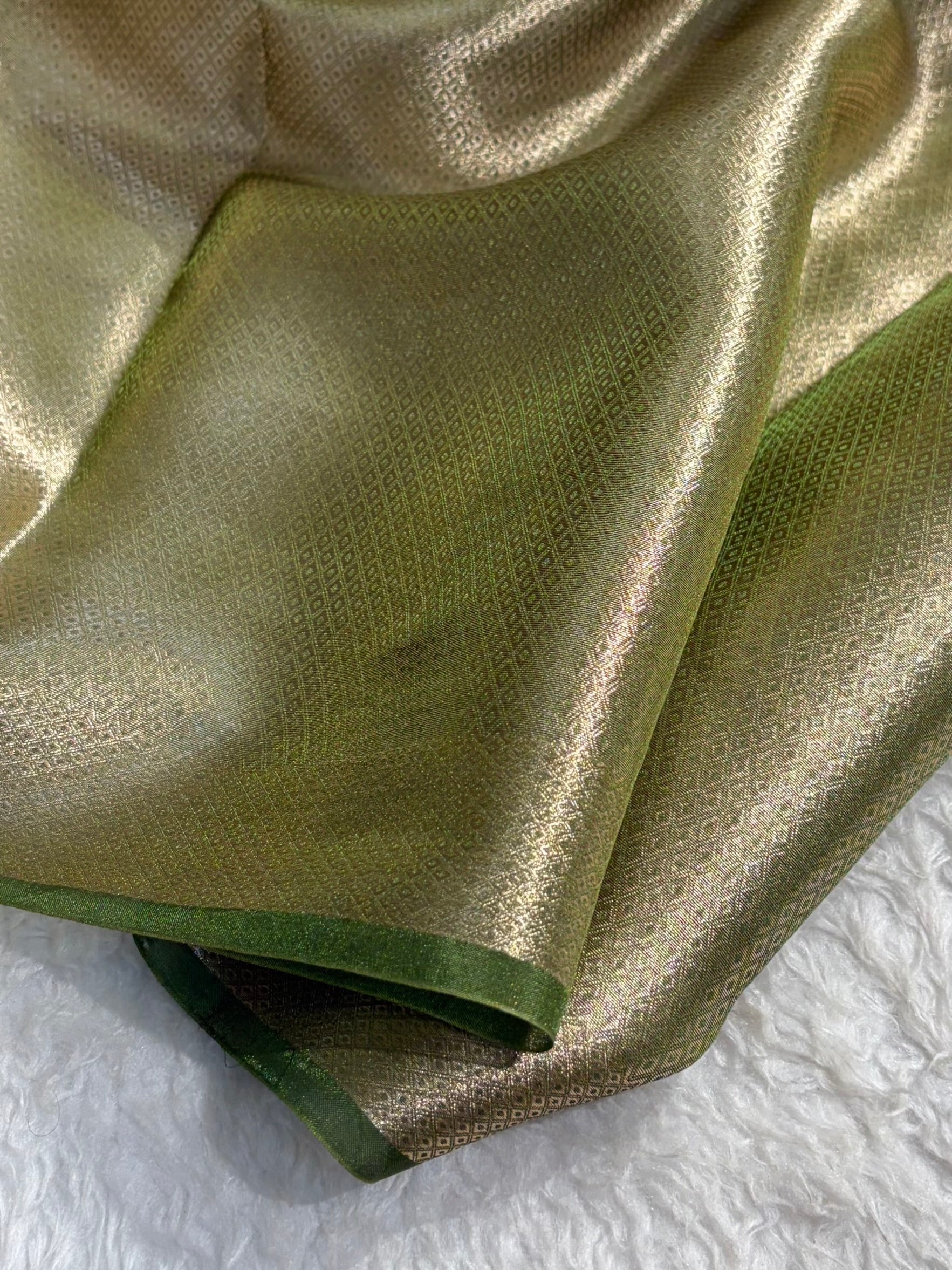 Mehendi Shades Banarasi Pure Tissue Silk Saree with Brocade Blouse PT-09