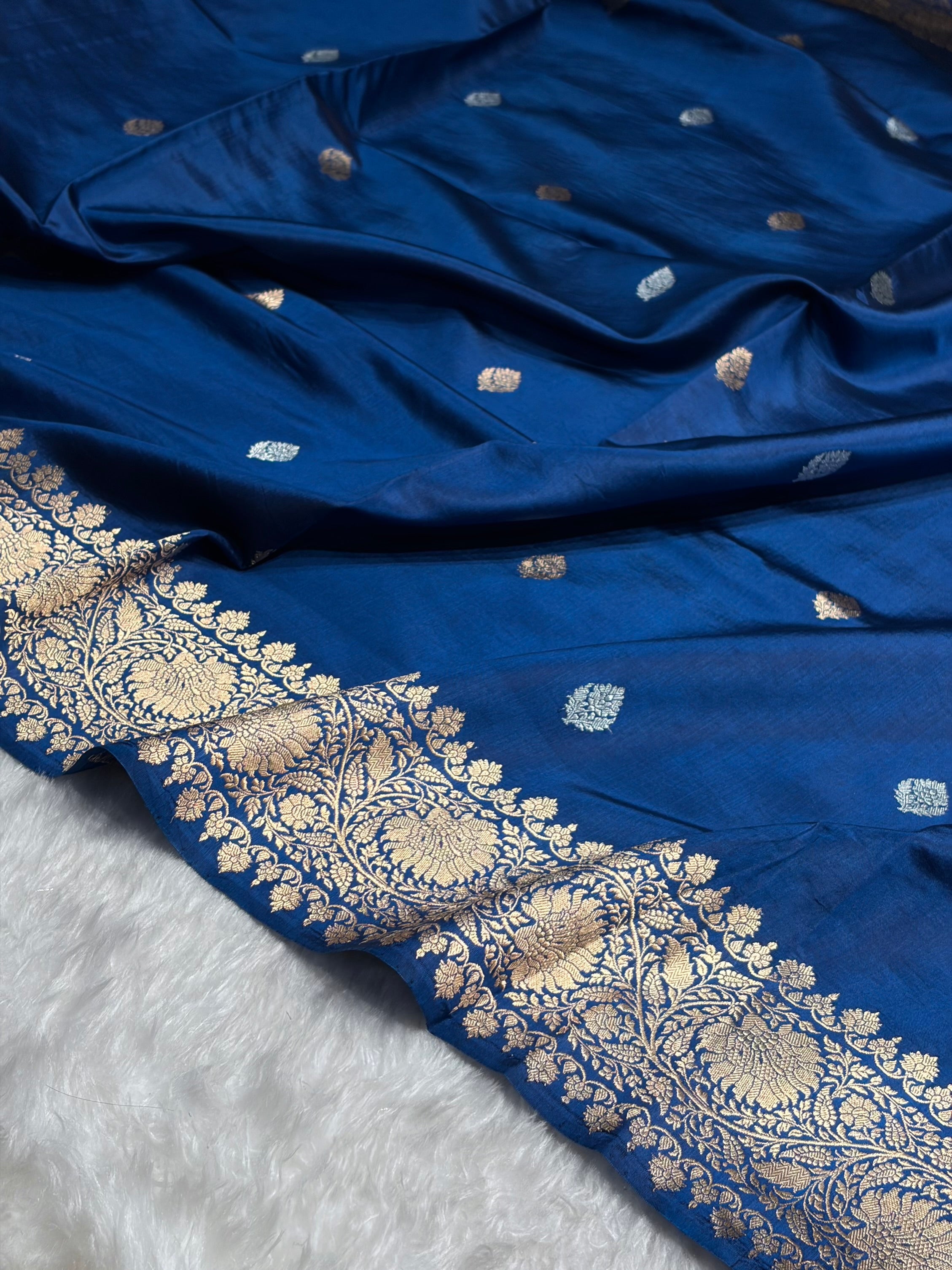 German Blue Boota Handwoven Pure Katan Paper Silk RM-33