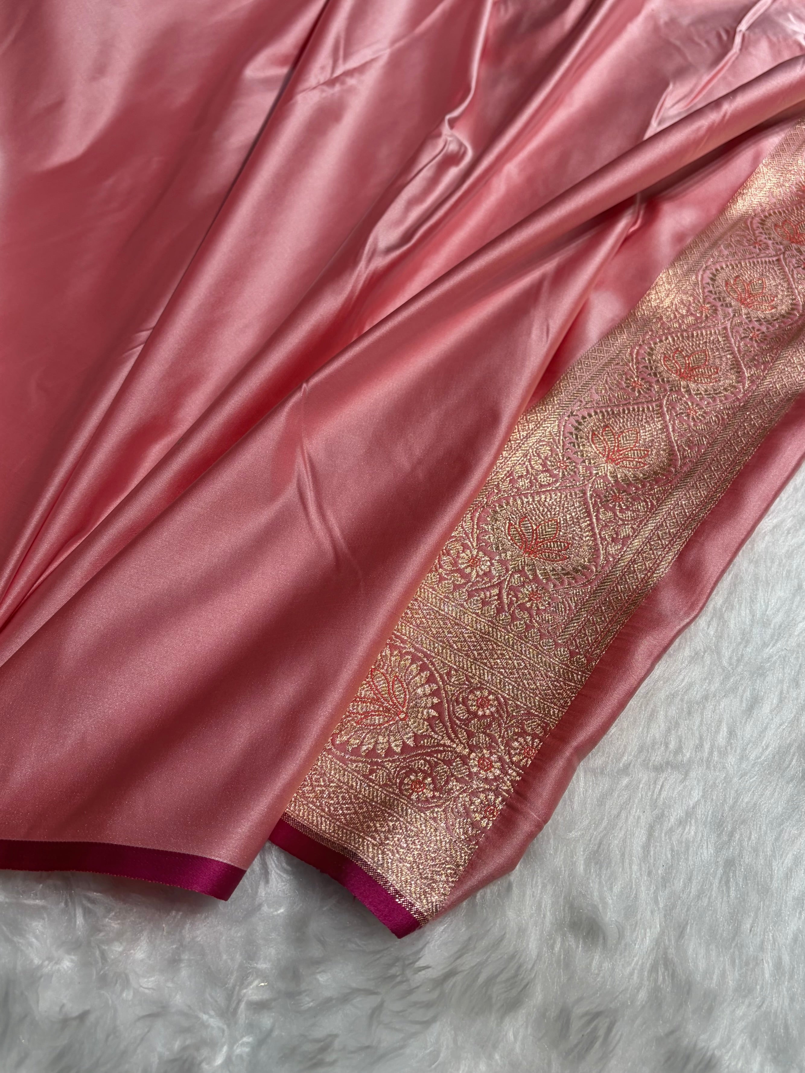 Banarasi Satin Katan Silk Saree In Baby Pink Shades with gotta Patti SKGP7