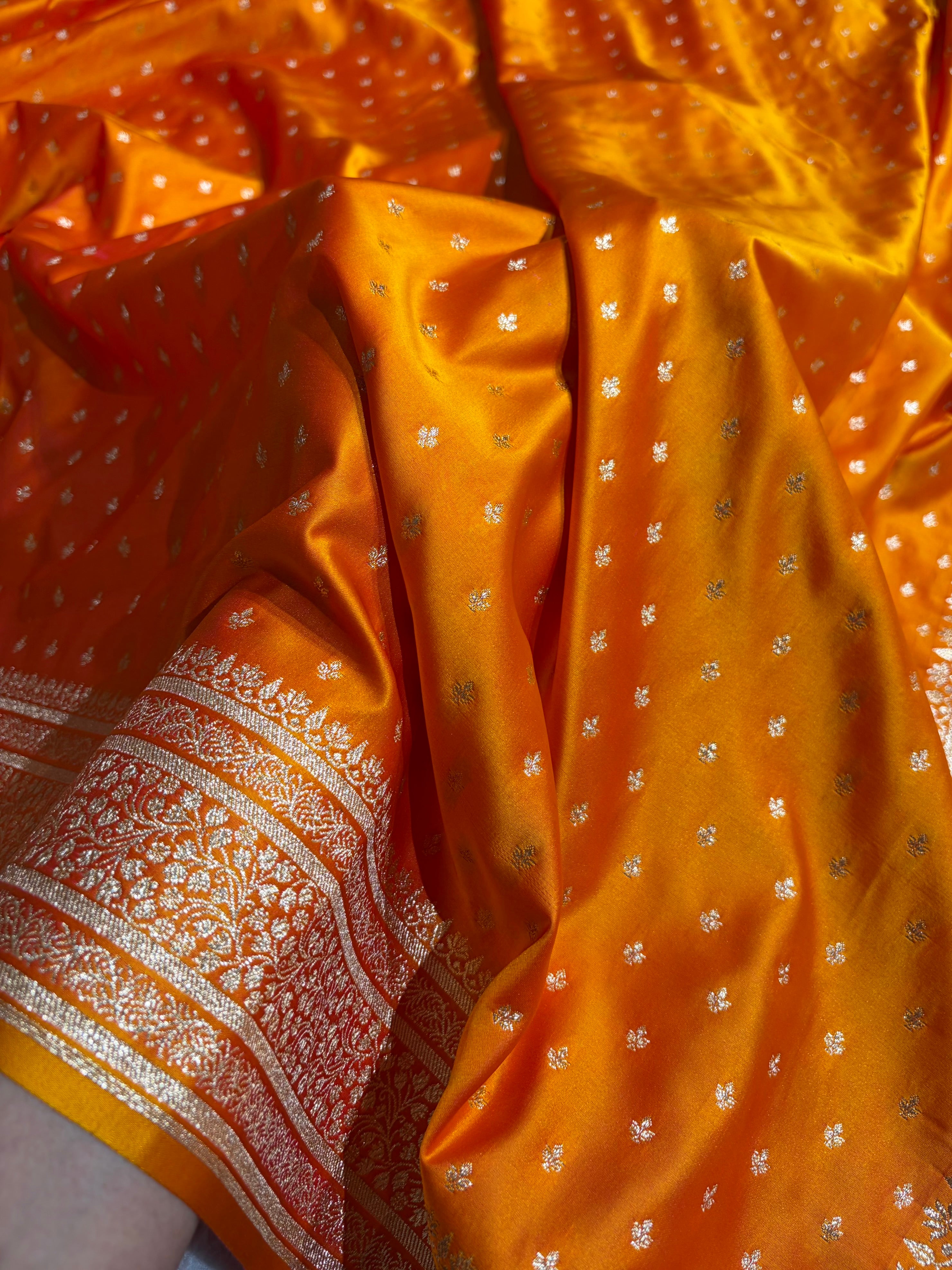 Banarasi Satin Katan Saree in Orange Gold Shades SK88