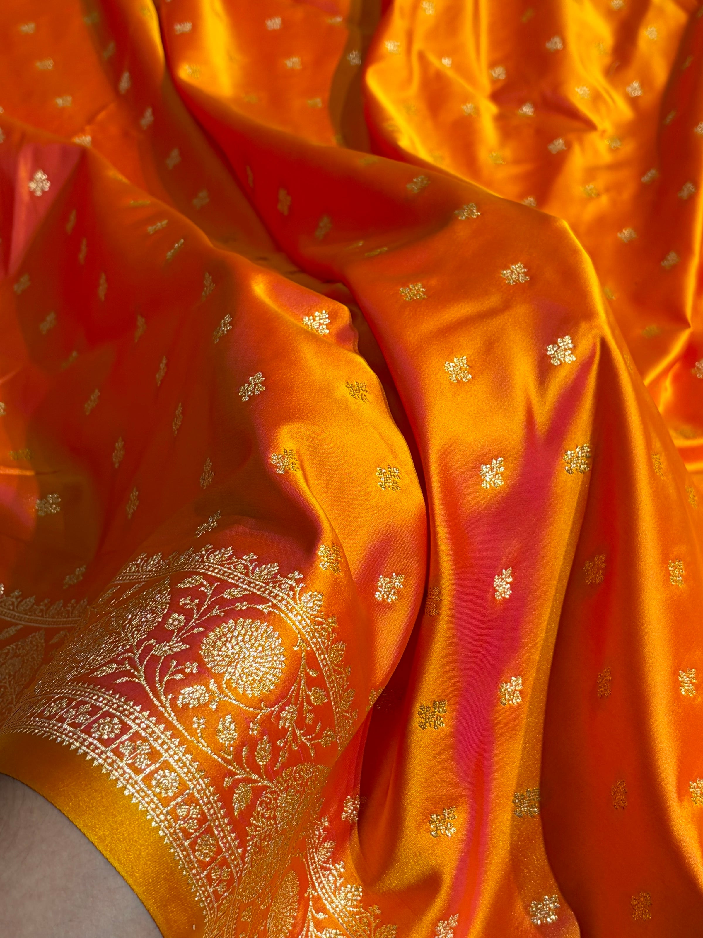 Banarasi Satin Katan Saree With Boota in Fanta Orange Shades SK117