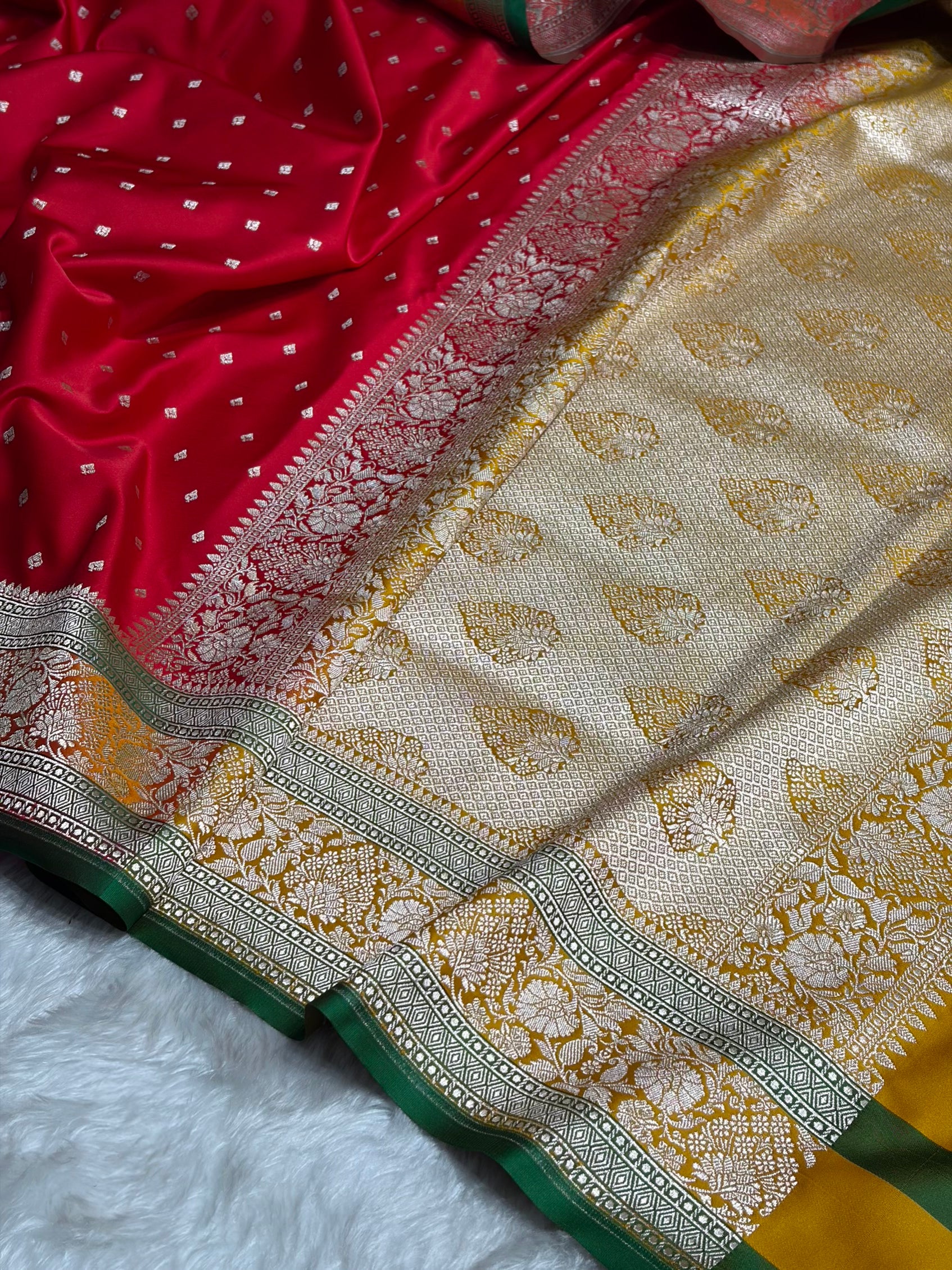 Contrast Cross Rani With Mustard Floral Border Mashru Silk Saree MSM-99